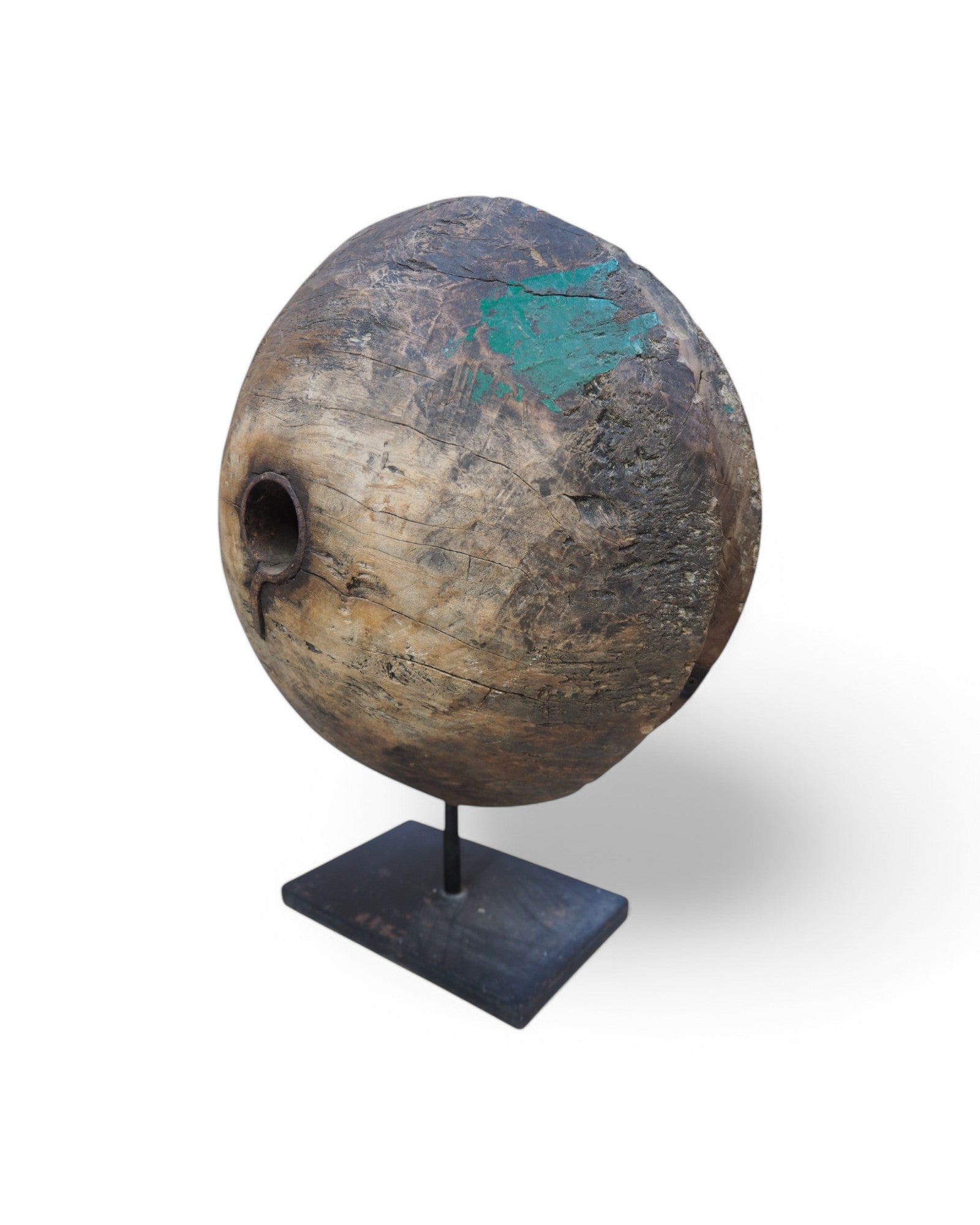 Indian Wooden Pulley Ball Ornament - Green Paint - Surround Living - 7