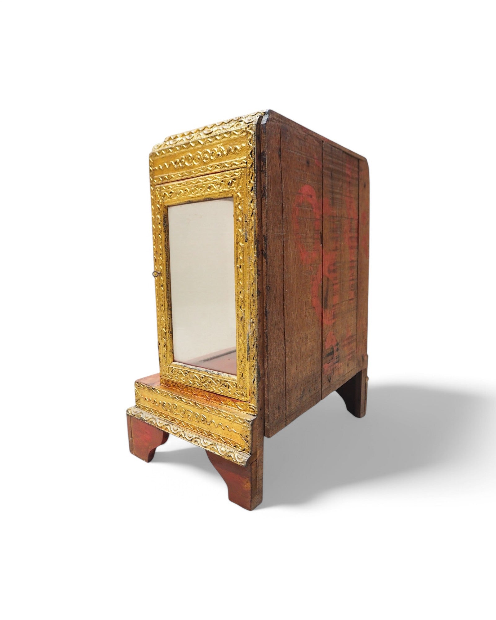 Antique Burmese Wooden Buddha Shrine with Emerald Backdrop