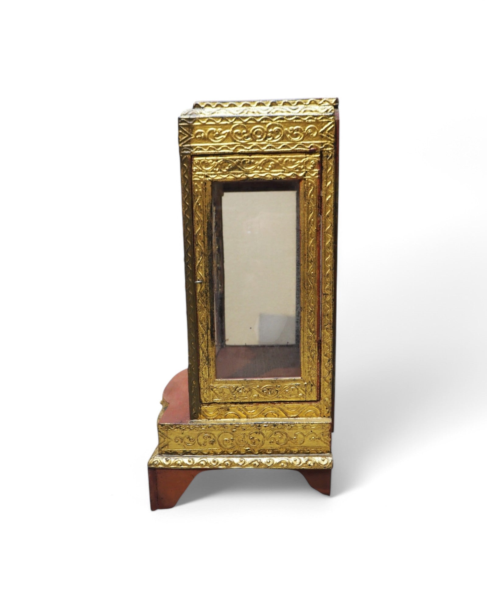 Antique Burmese Wooden Buddha Shrine with Silver Backdrop