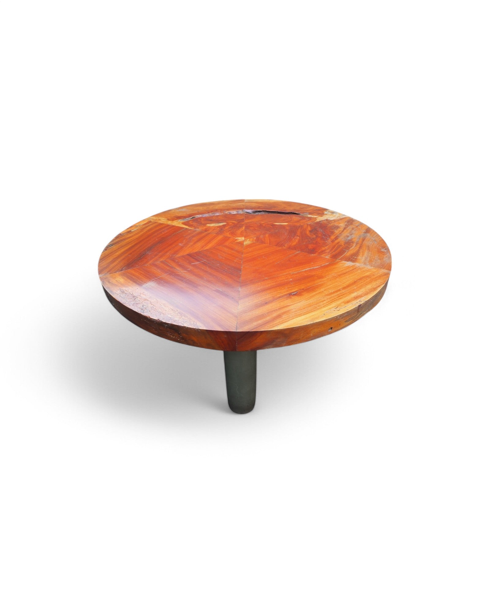 Round Sliced Teak & Steel Low Coffee Table