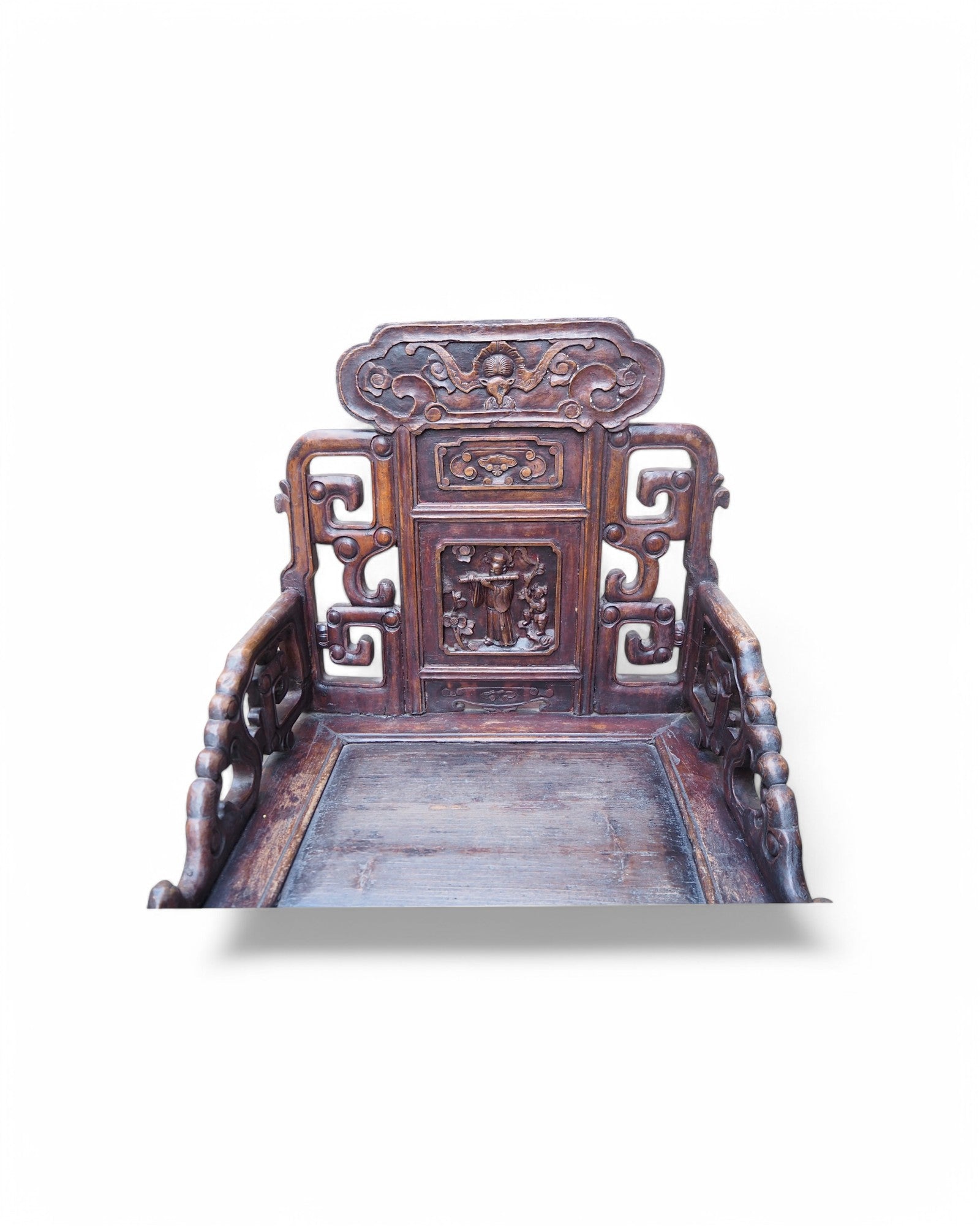 Antique Late Qing Cedar Daily Life Scenic Dining Armchairs - Set of 8