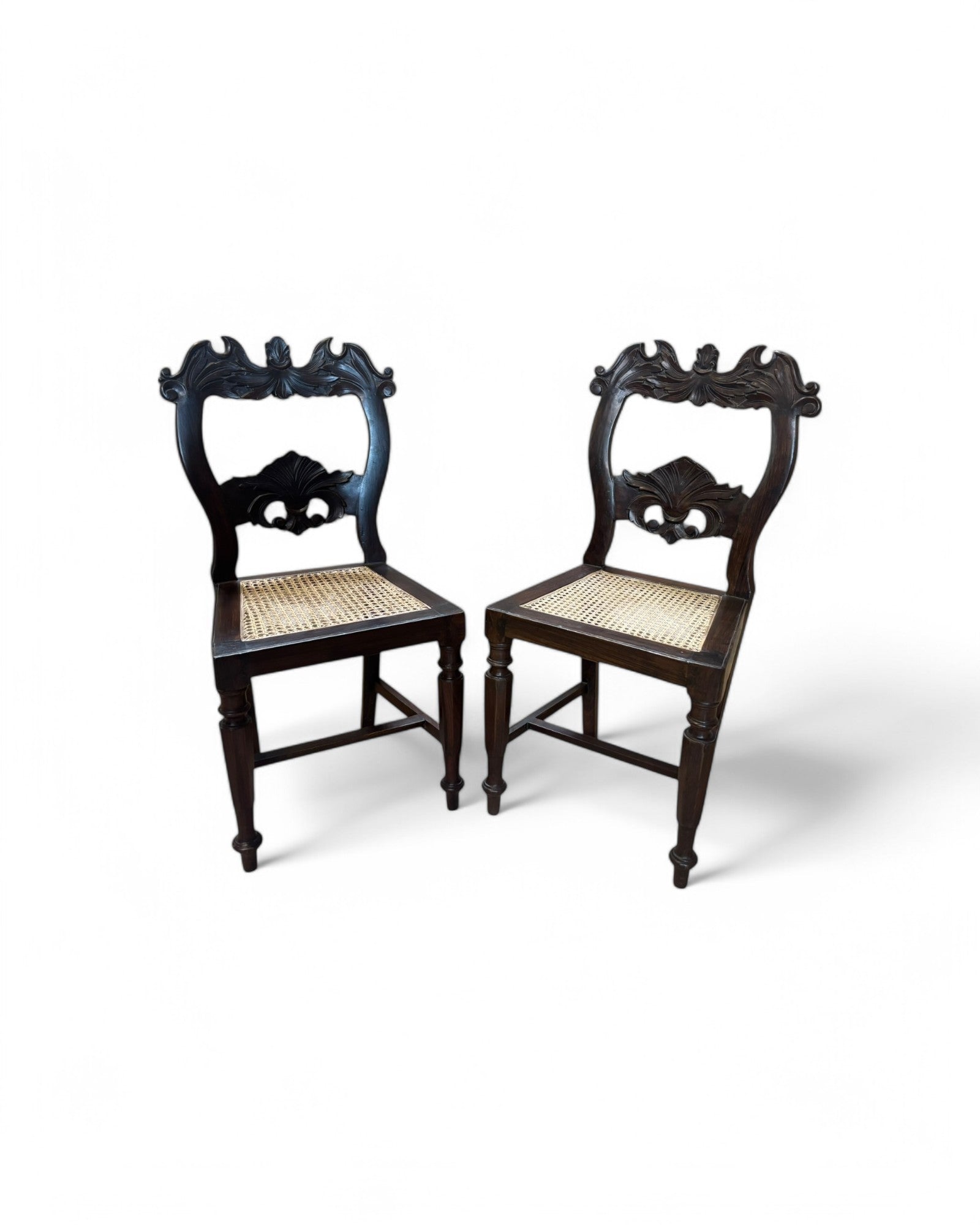 Anglo-Indian Rosewood Carved Settee chair with Rattan Seating