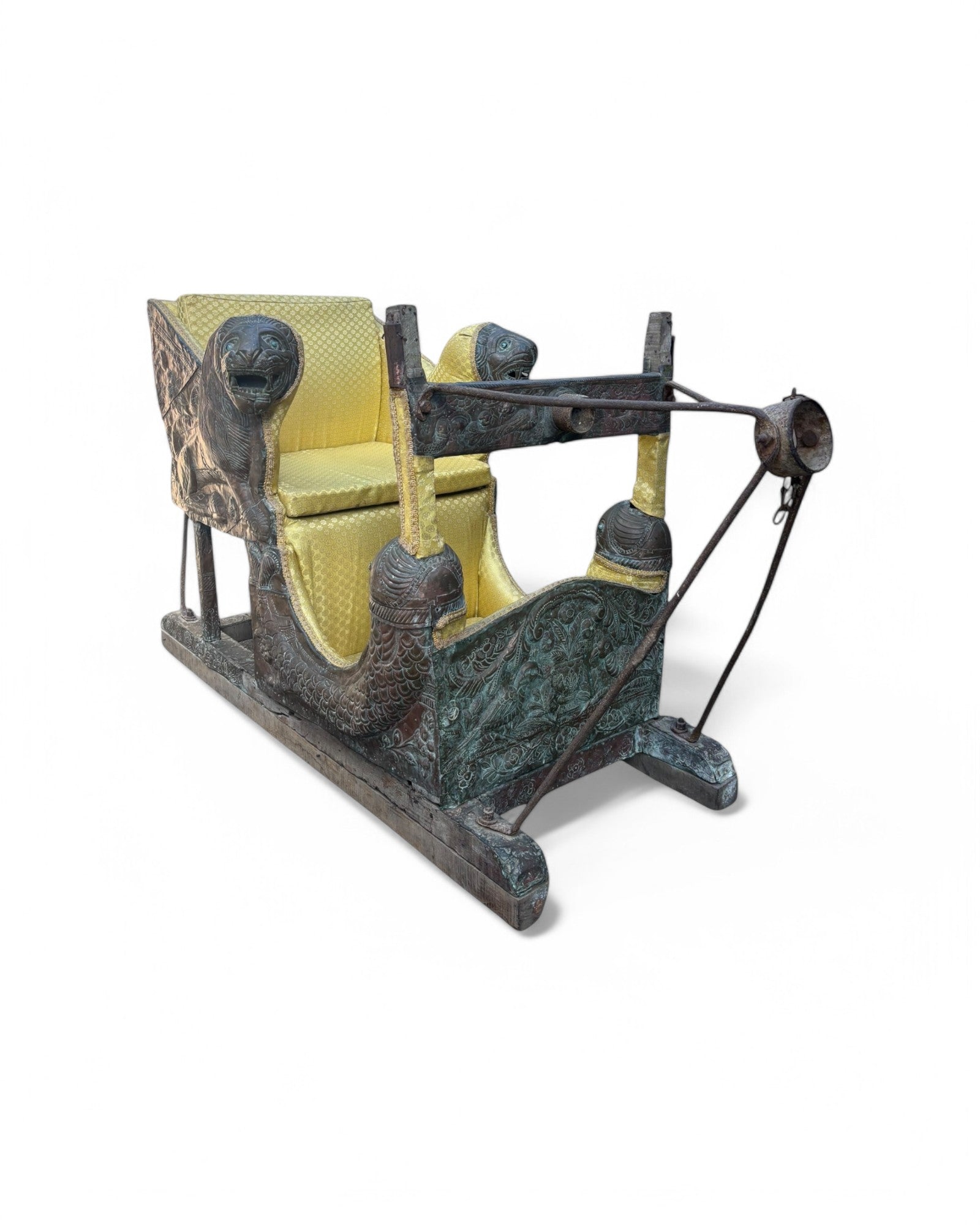 Indian Elephant Chair Bronze Palanquen with Lion Embellishments