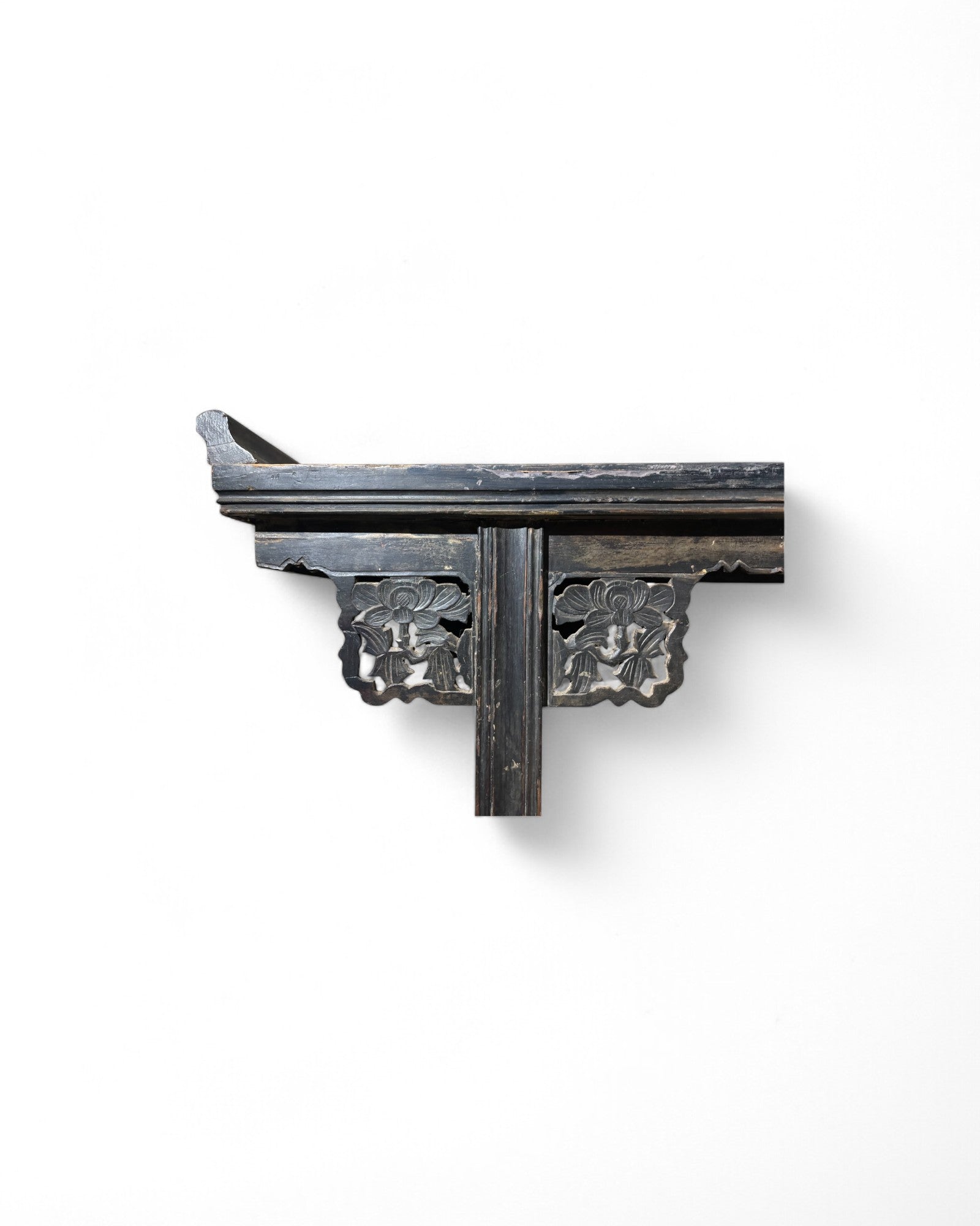 Black Antique Chinese Console Table with Floral Engravings