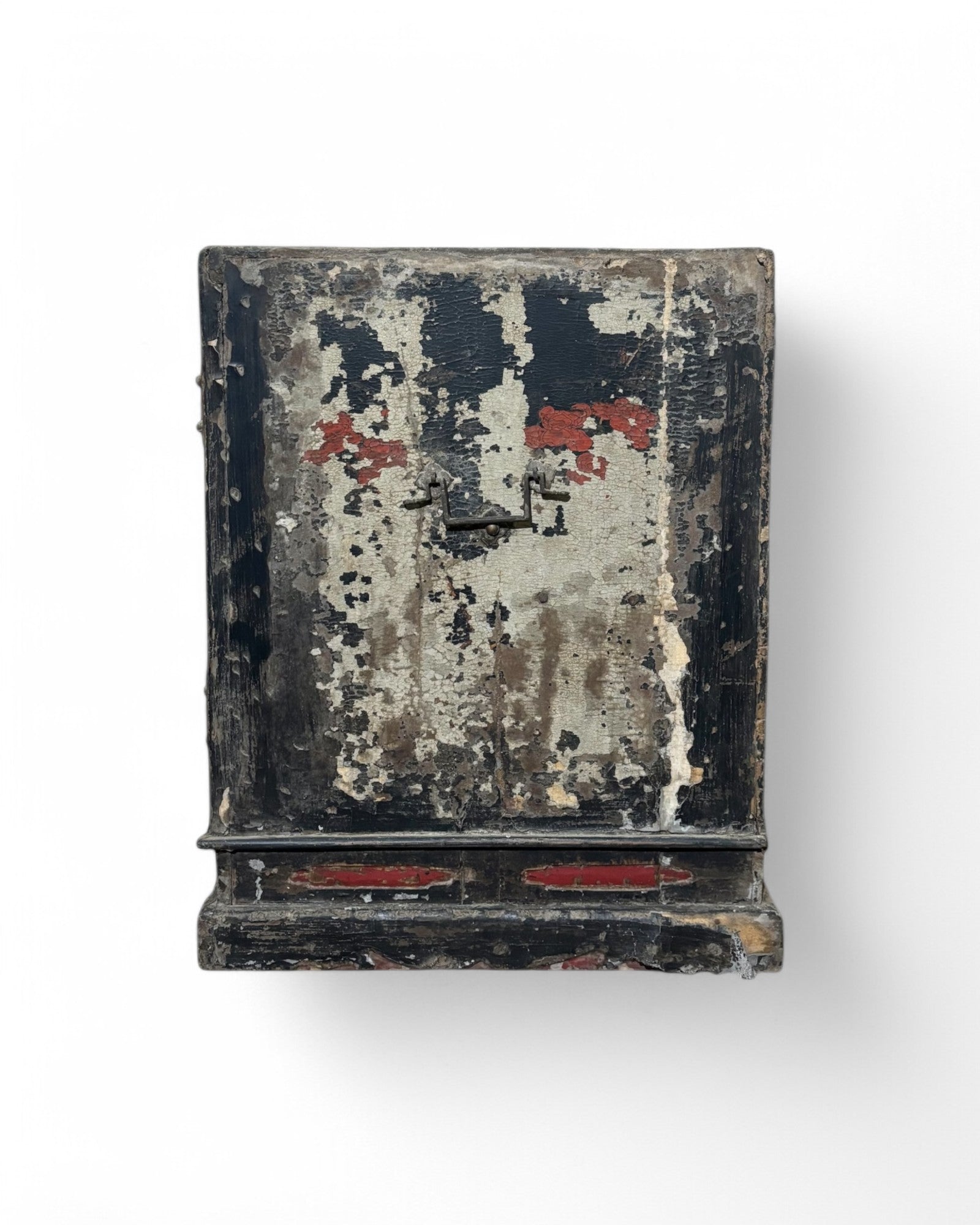 Antique Distressed Black & Red Indo-Chinese Chest/Commode