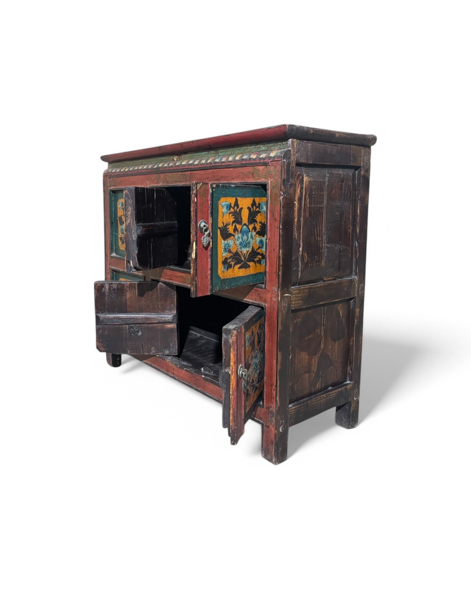 Antique Tibetan Floral Mini Sideboard