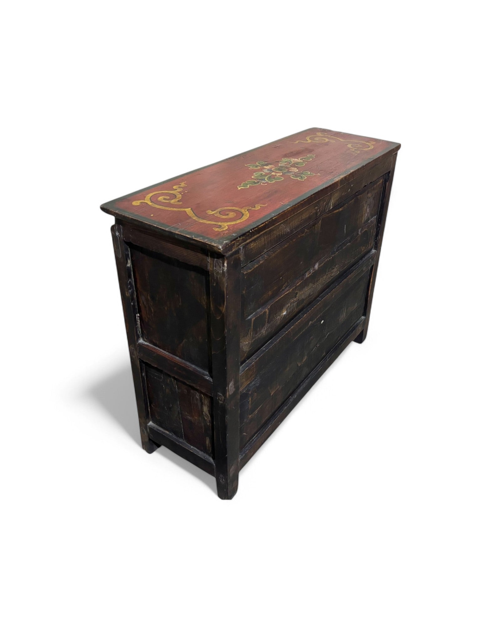 Antique Tibetan Floral Mini Sideboard (Brown Top)