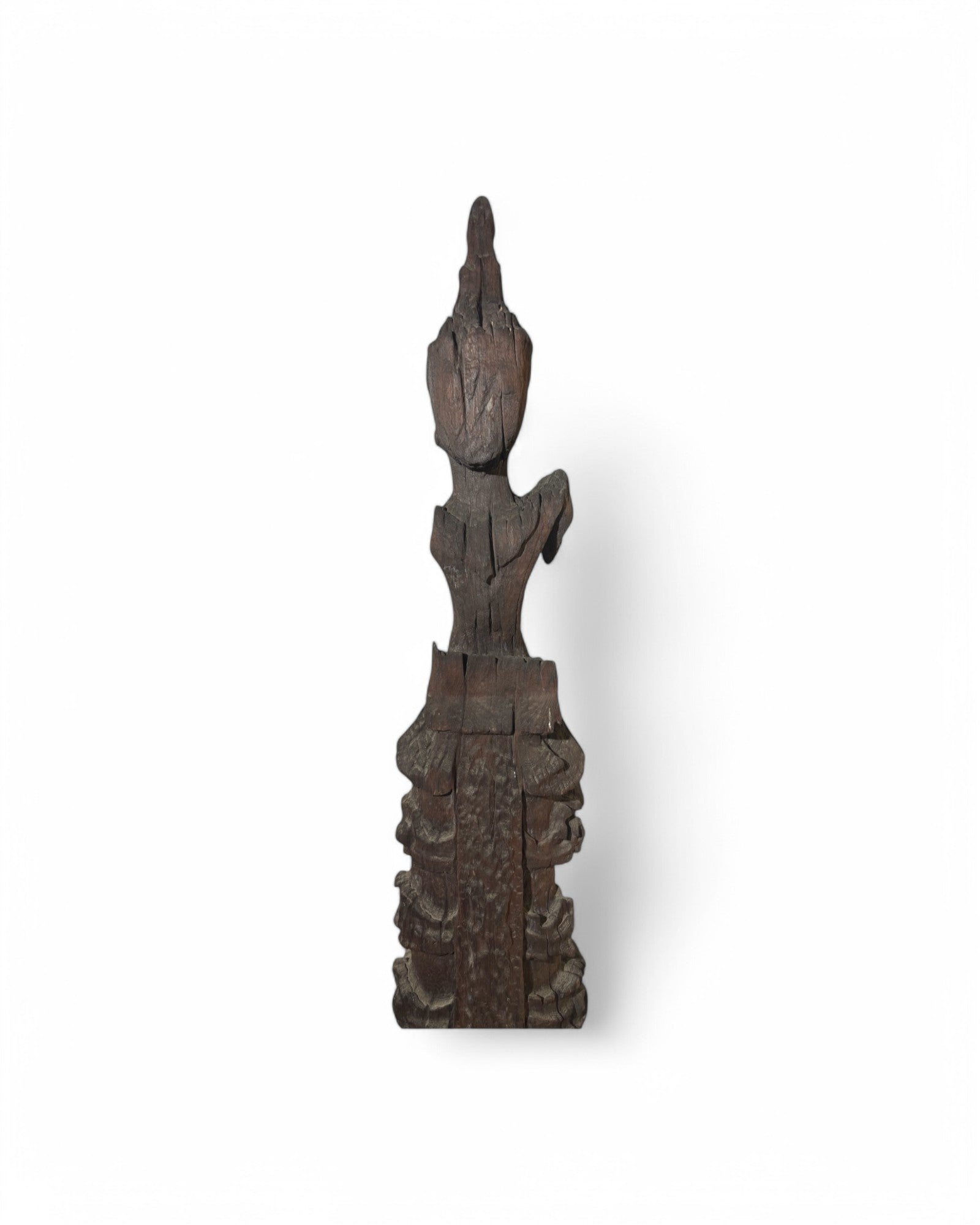Life-Size Ancient Burmese Angel Wood Carving Sculpture, Retrieved from a Cave