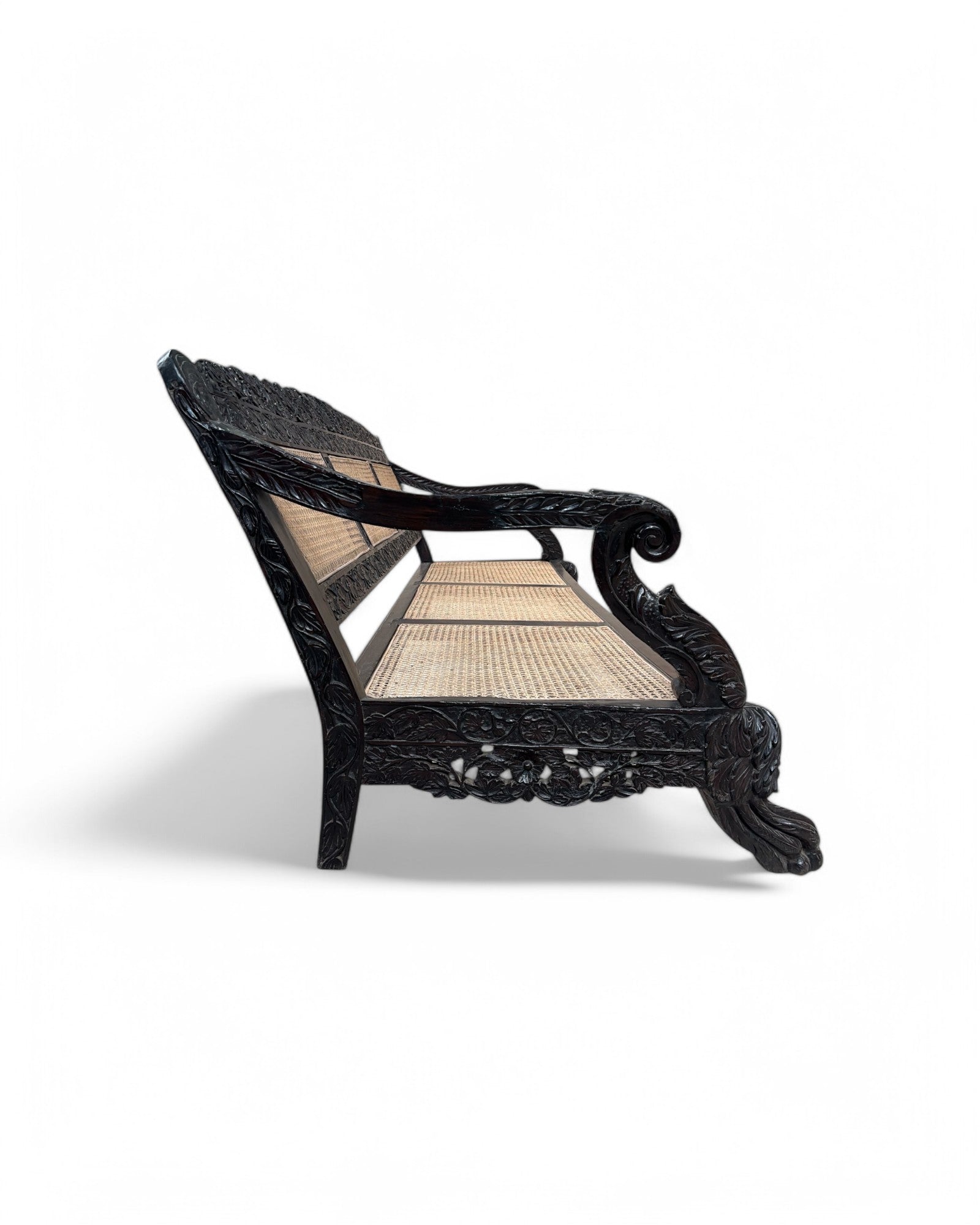 Anglo-Indian Colonial Style Rosewood & Cane Long Bench