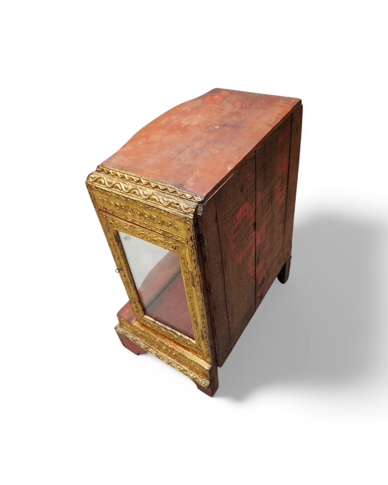 Antique Burmese Wooden Buddha Shrine with Emerald Backdrop