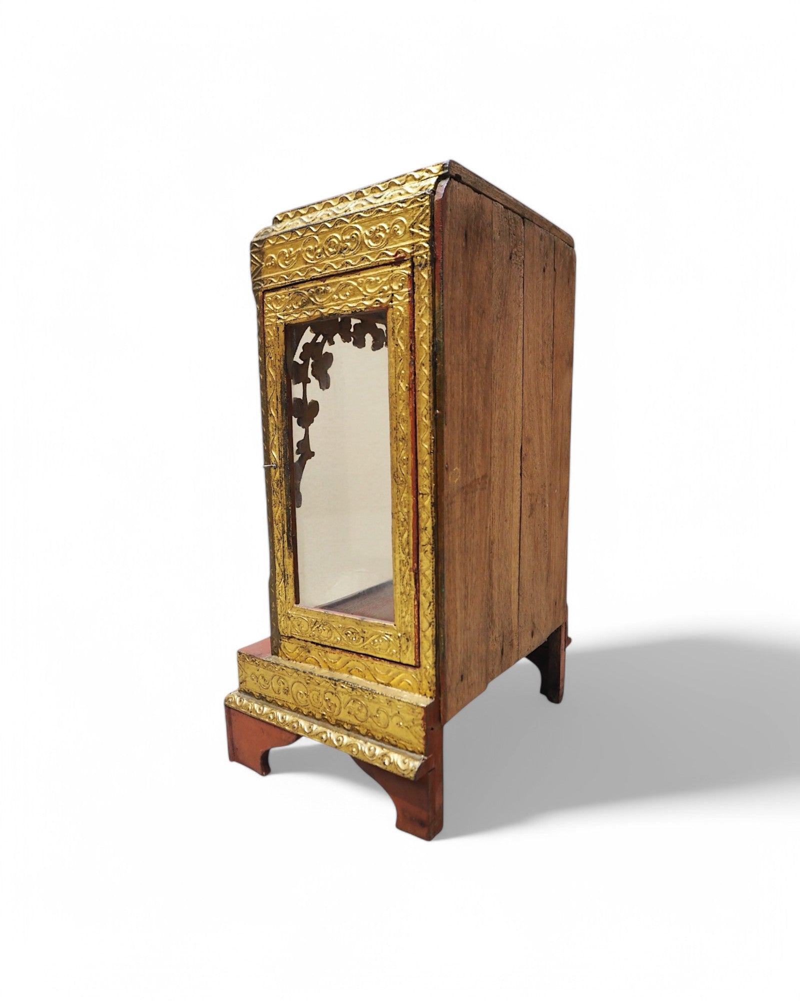 Antique Burmese Wooden Buddha Shrine with Silver Backdrop