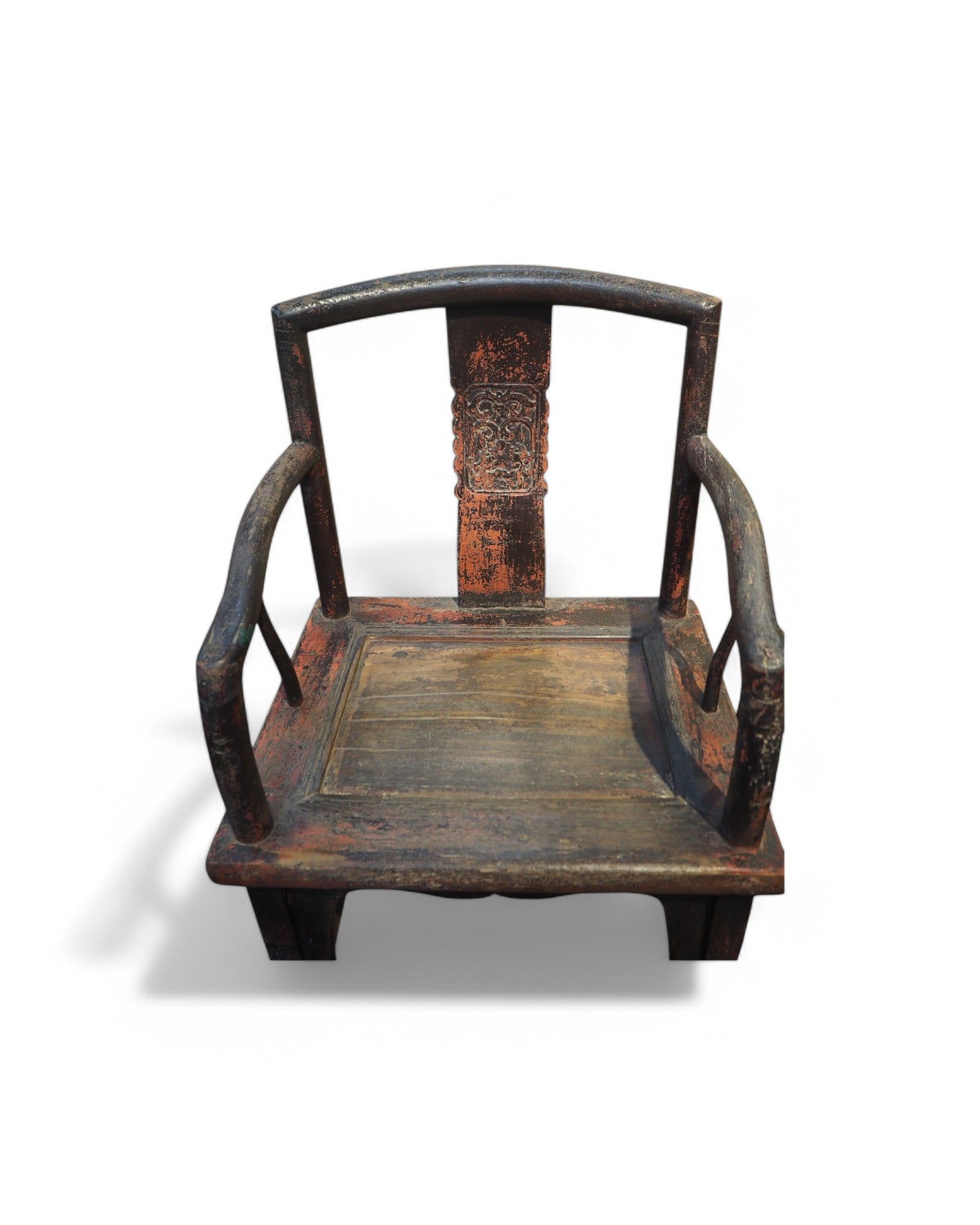 Red Mid Qing Burned Elm Carved Middle Qing Armchairs - Set of 2