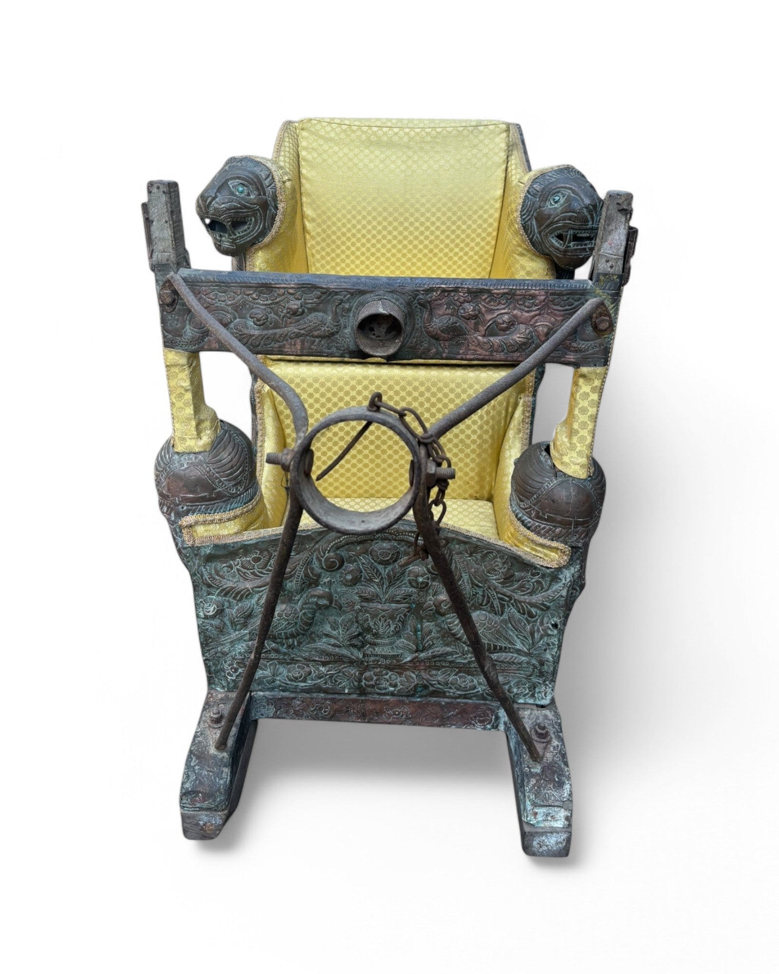 Indian Elephant Chair Bronze Palanquen with Lion Embellishments