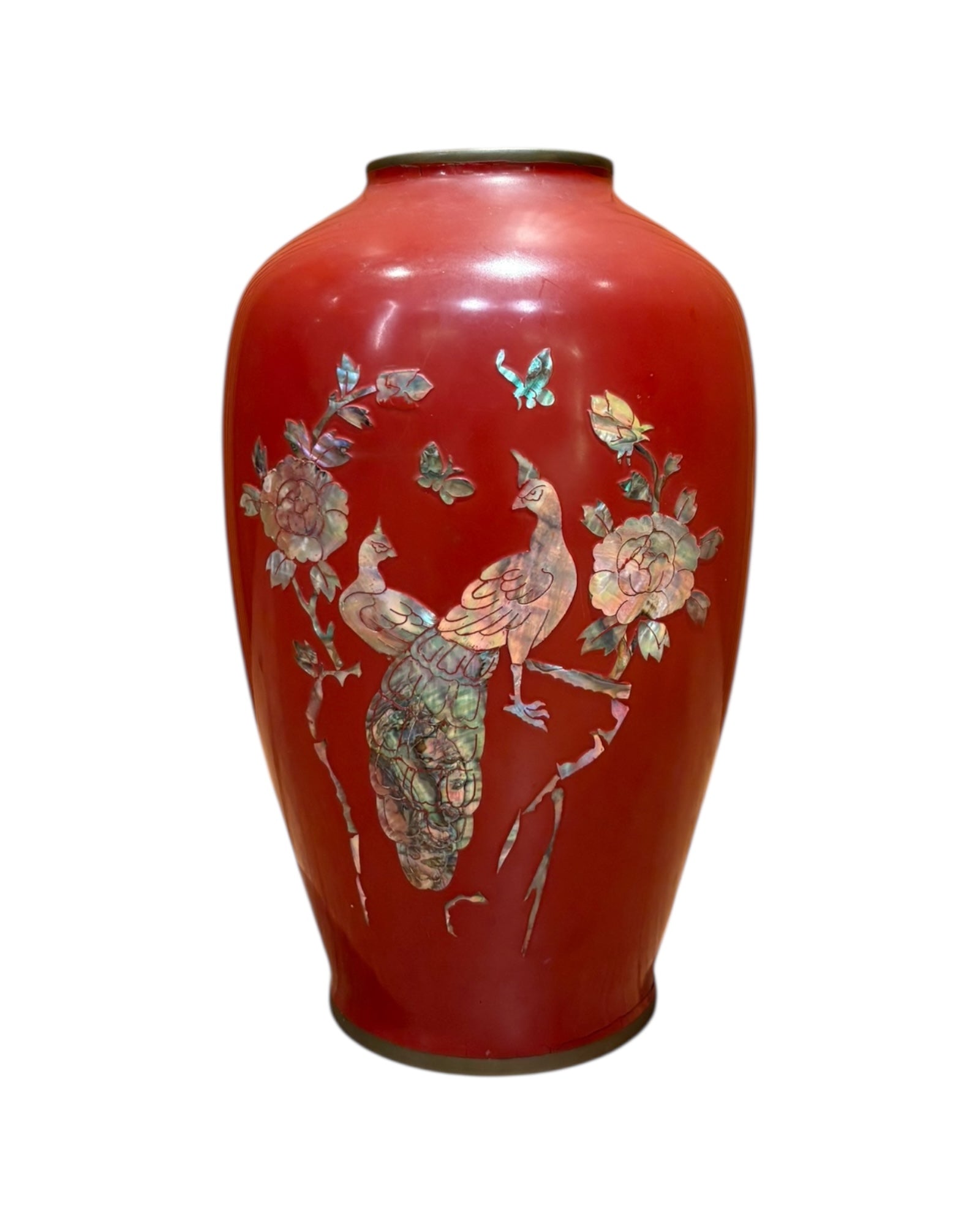Red Lacquer Vase with Mother-of-Pearl Inlay