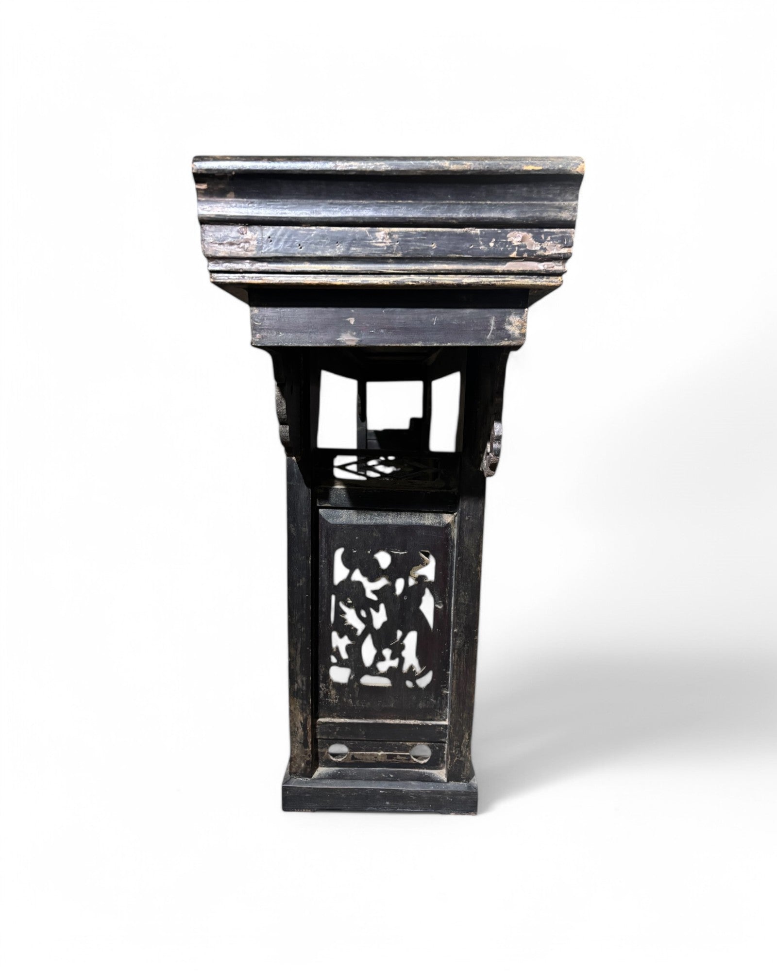 Black Antique Chinese Console Table with Floral Engravings