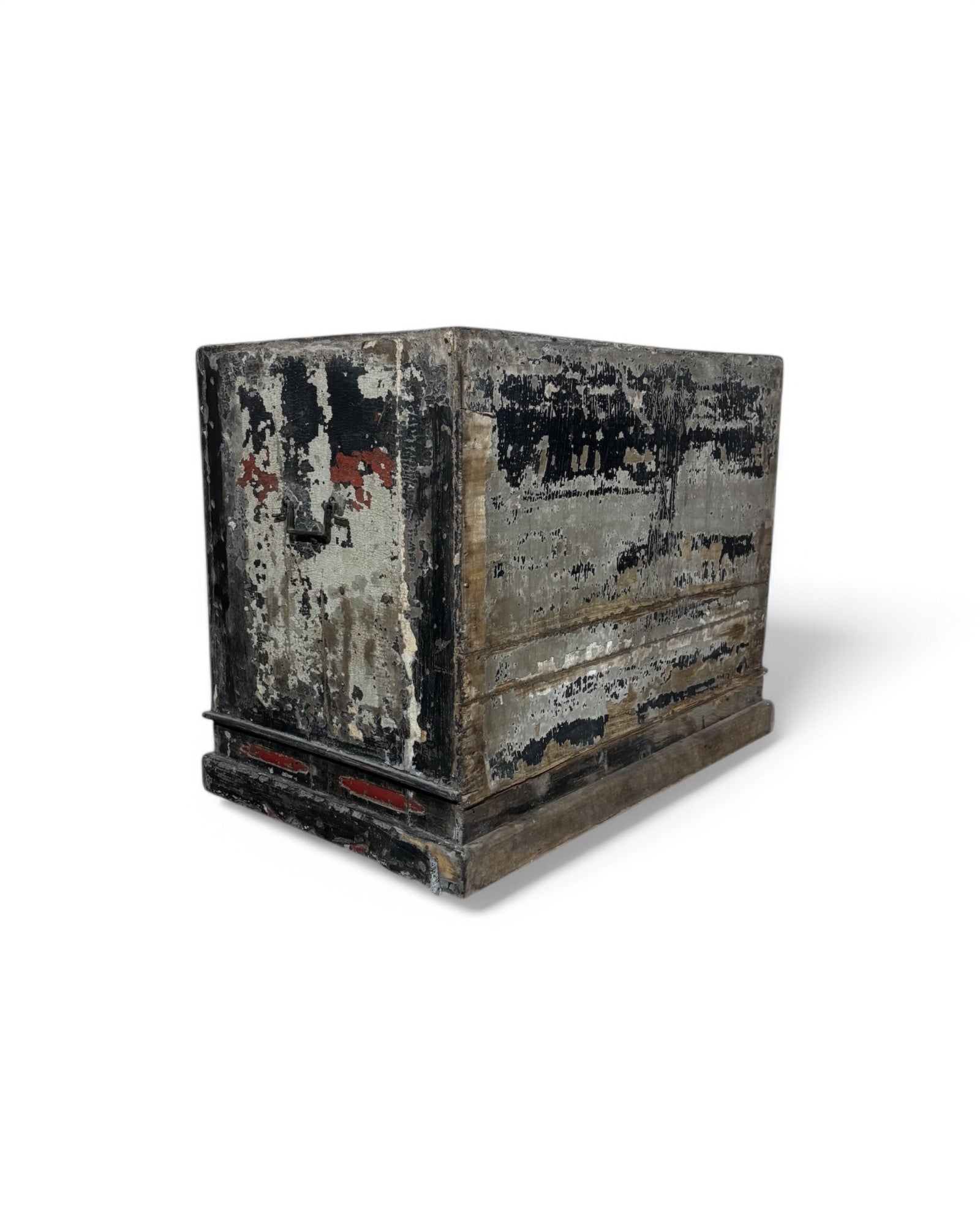 Antique Distressed Black & Red Indo-Chinese Chest/Commode