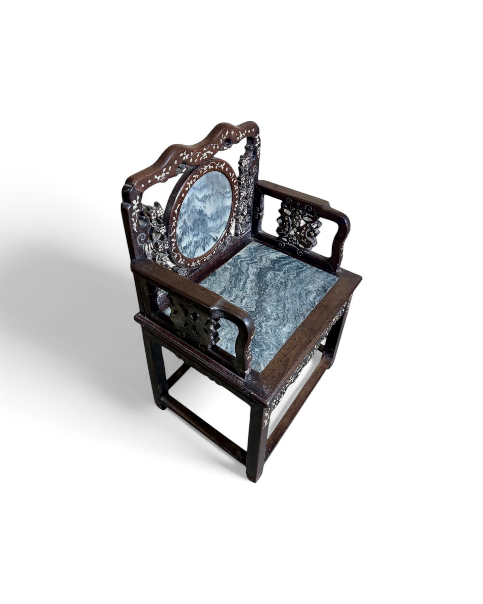 Chinese Pearl & Marble Engraved Tea Chair