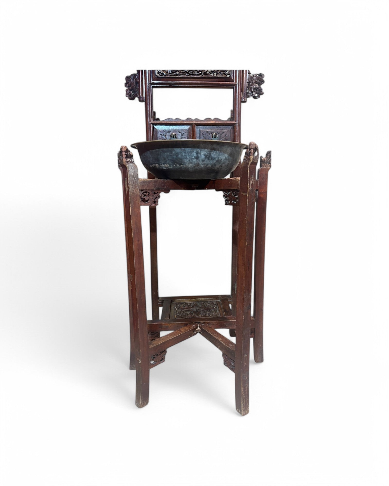 Late Qing Antique Elmwood Shandong Ornate Wash Basin Stand
