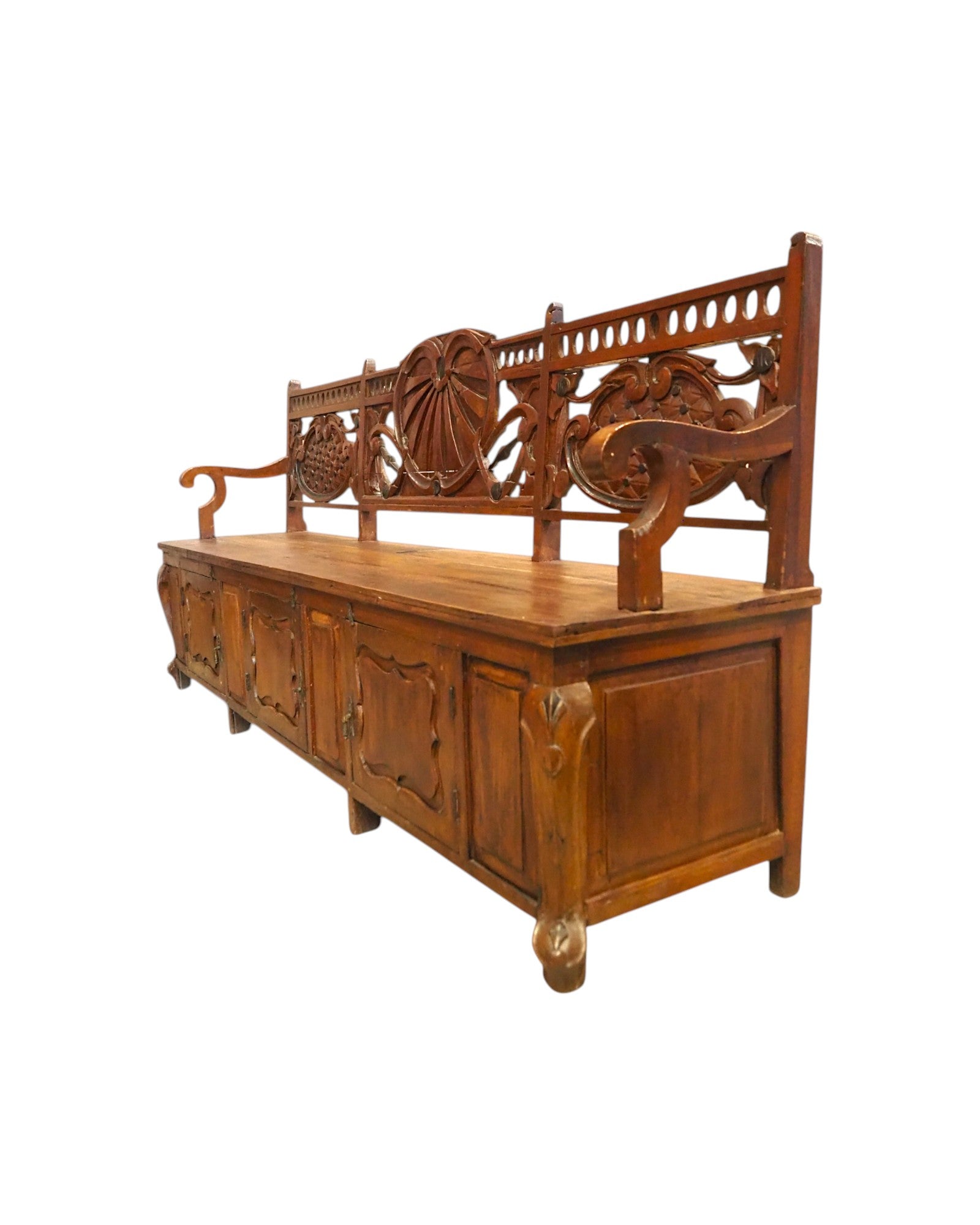 1920s Royal Colonial Carved Storage Bench