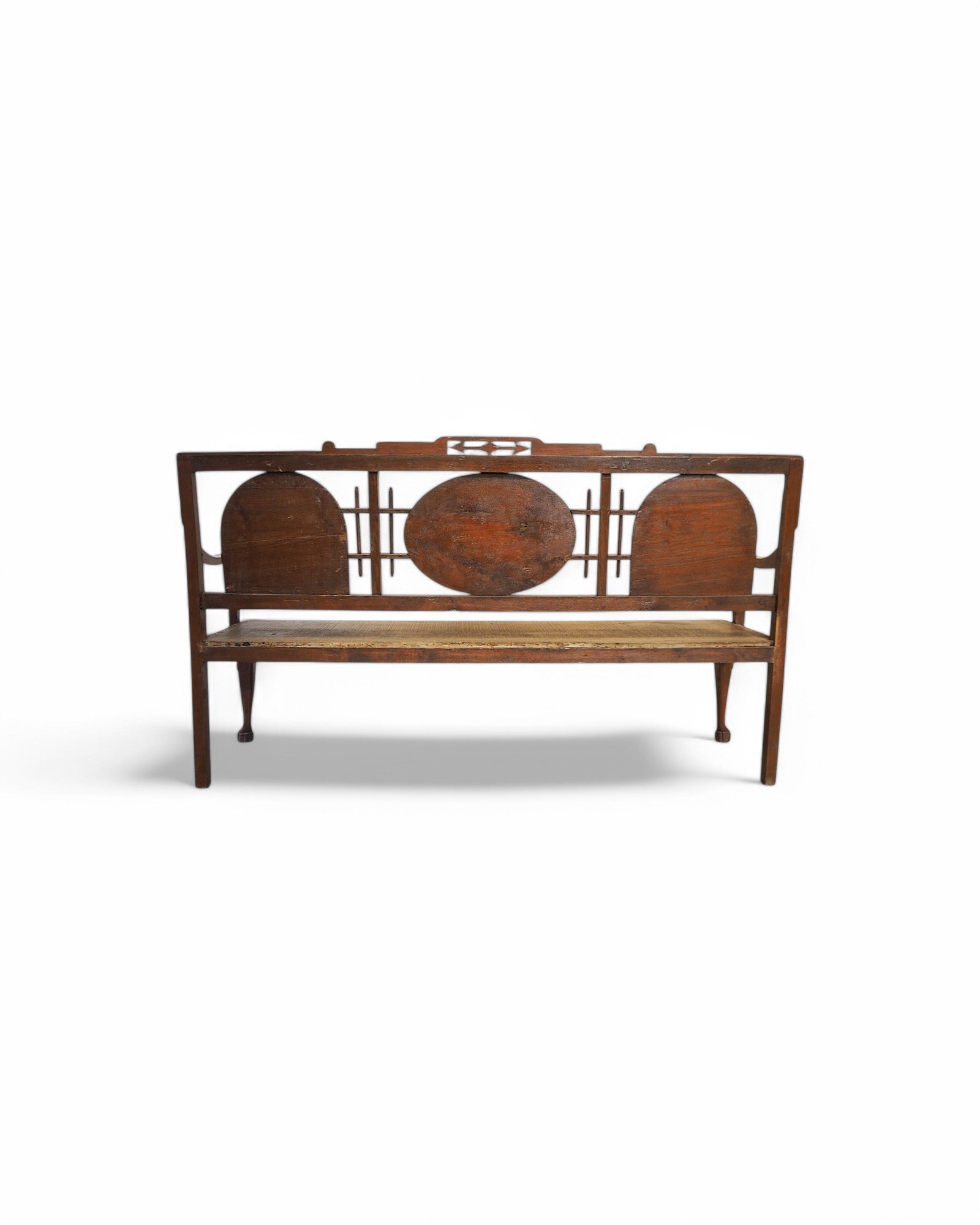 1920s Colonial Carved Emblem Teak Bench - Surround Living - 8