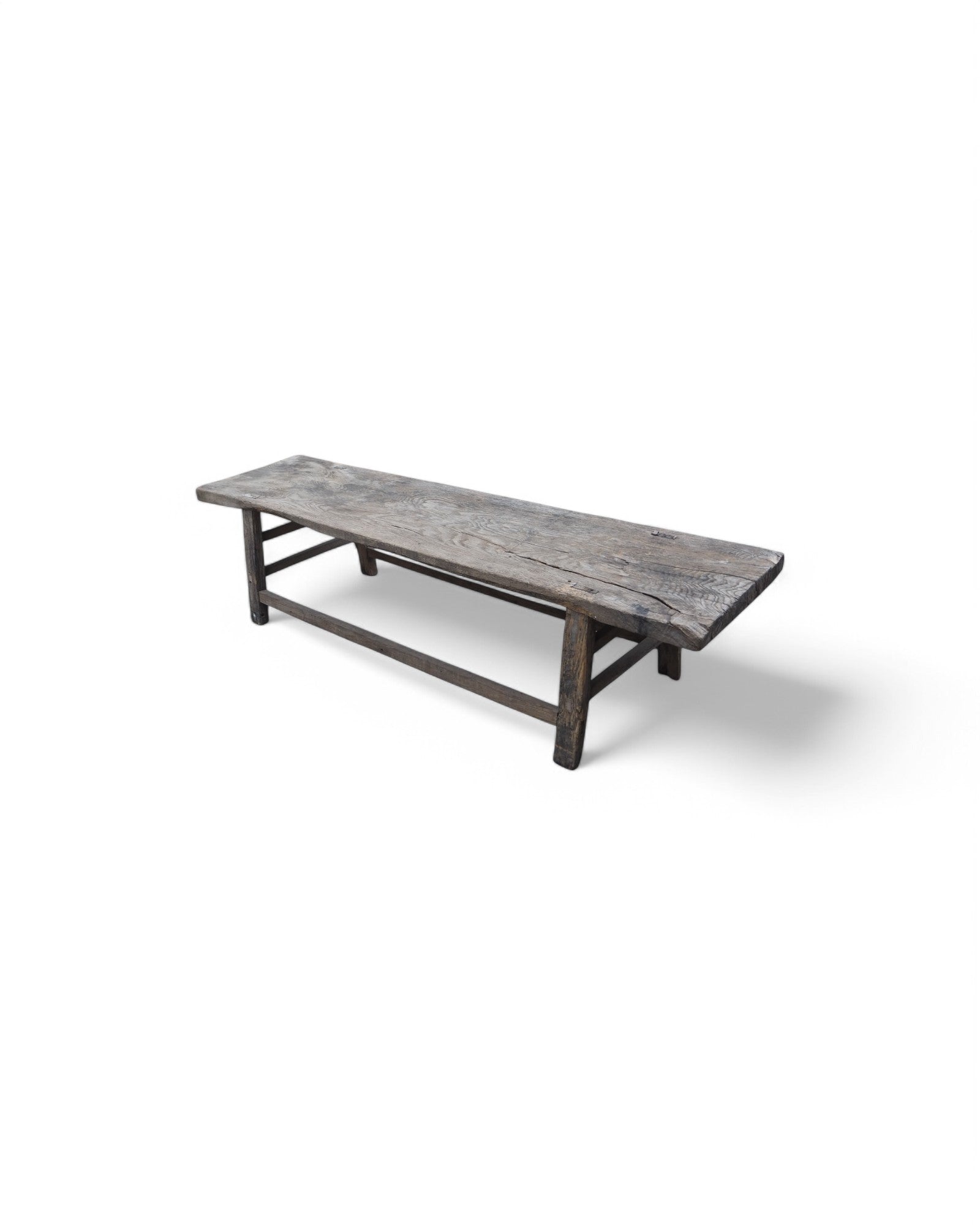 Distressed Long Wooden Plank Bench 1920s