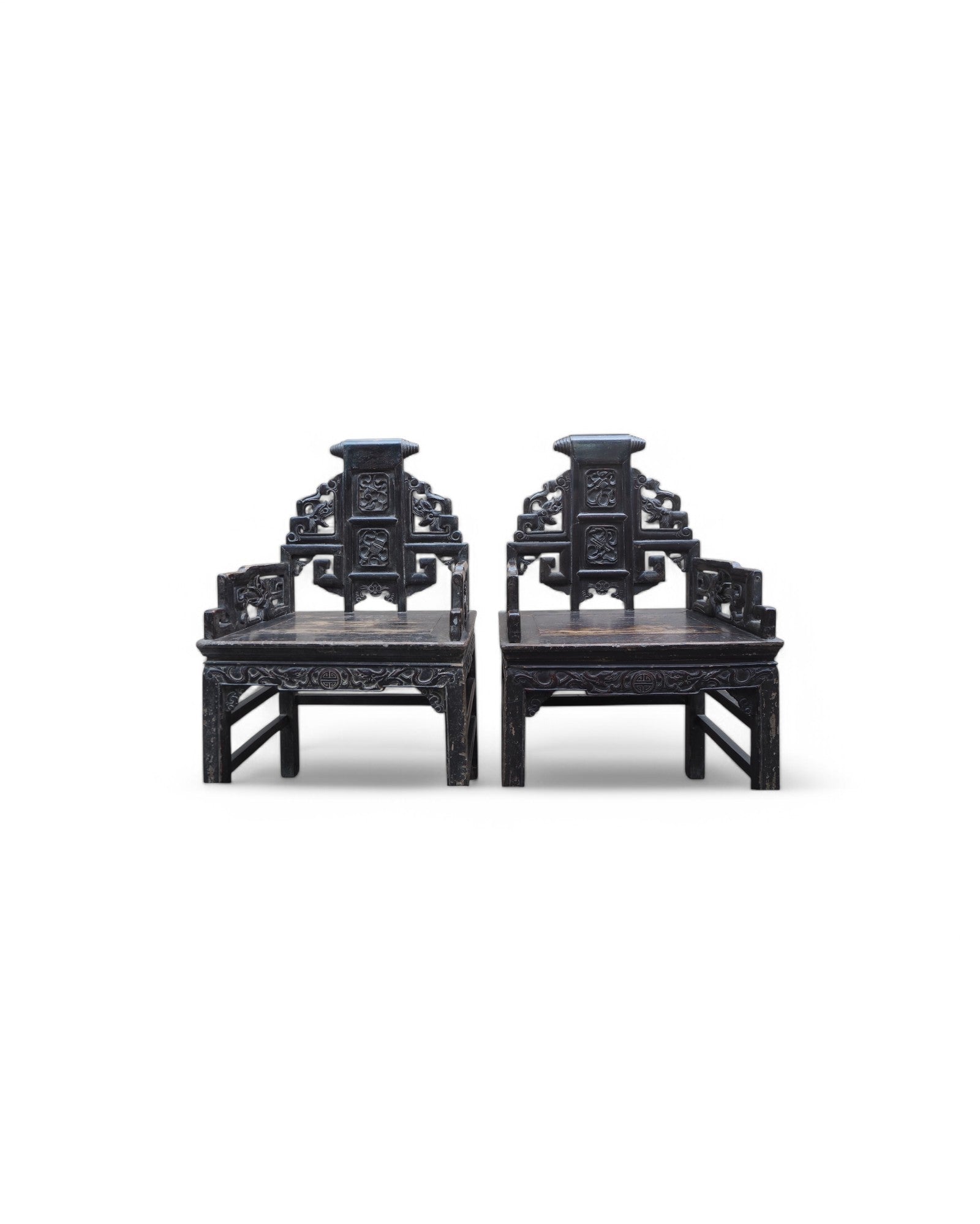 Mid Qing Dynasty Chang Mu Scroll Back Dragon Armchairs - Set of 2