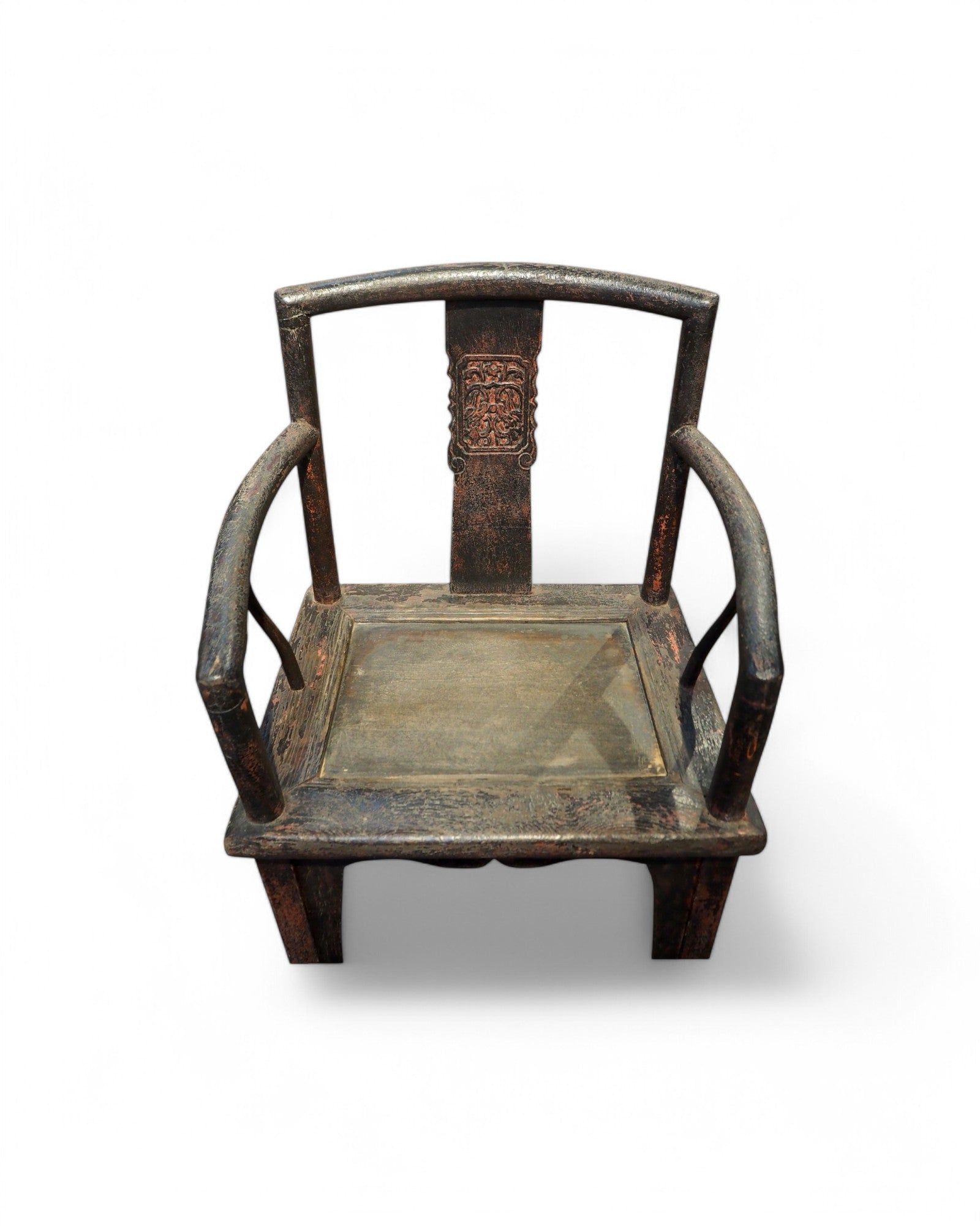 Red Mid Qing Burned Elm Carved Middle Qing Armchairs - Set of 2