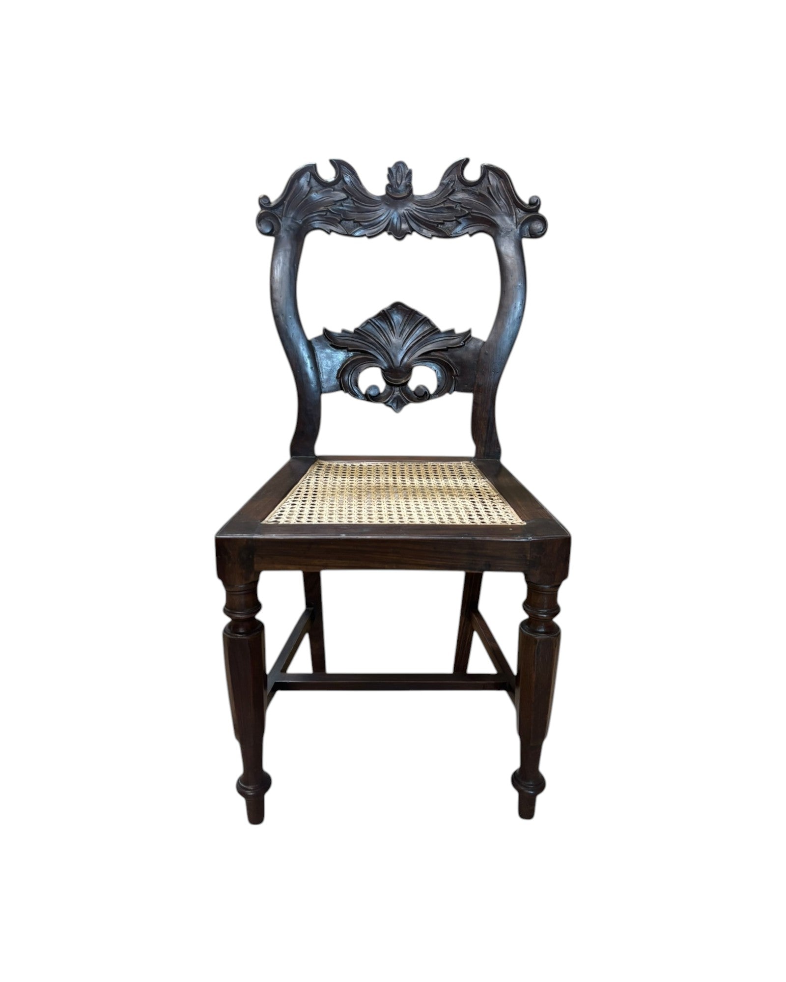 Anglo-Indian Rosewood Carved Settee chair with Rattan Seating