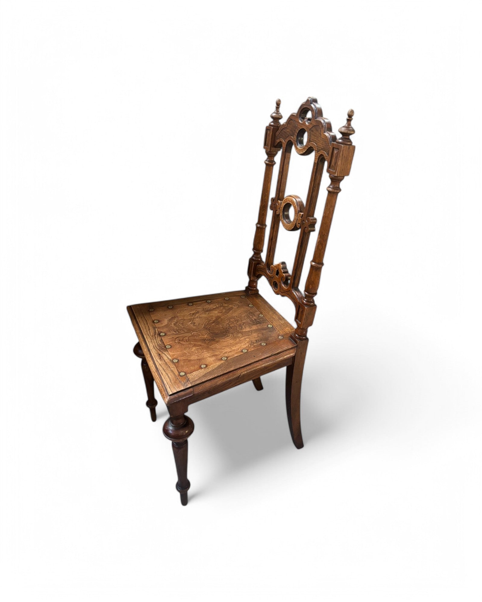 Antique Renaissance Carved Oak Cathedral Chairs - Set of 5