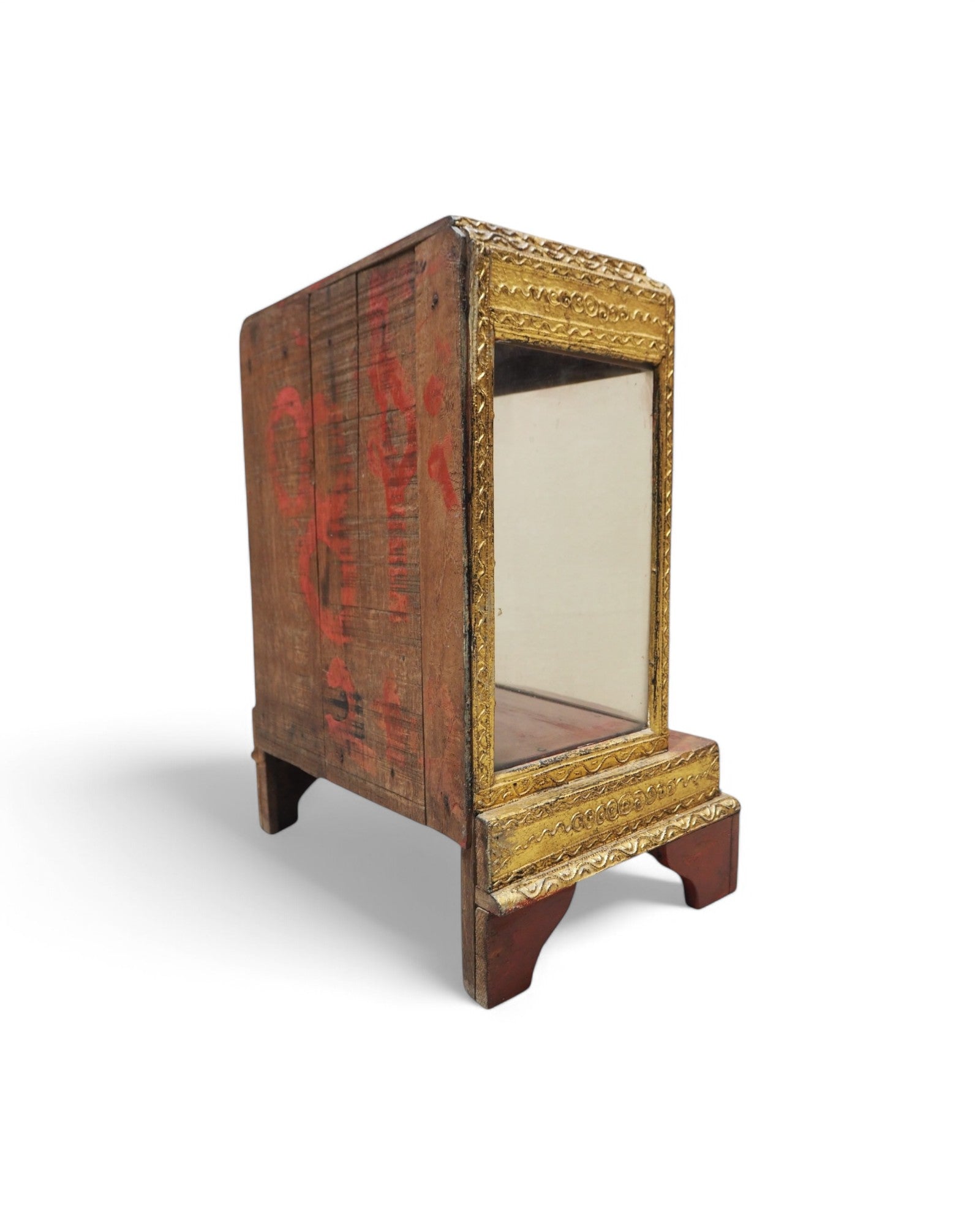 Antique Burmese Wooden Buddha Shrine with Emerald Backdrop