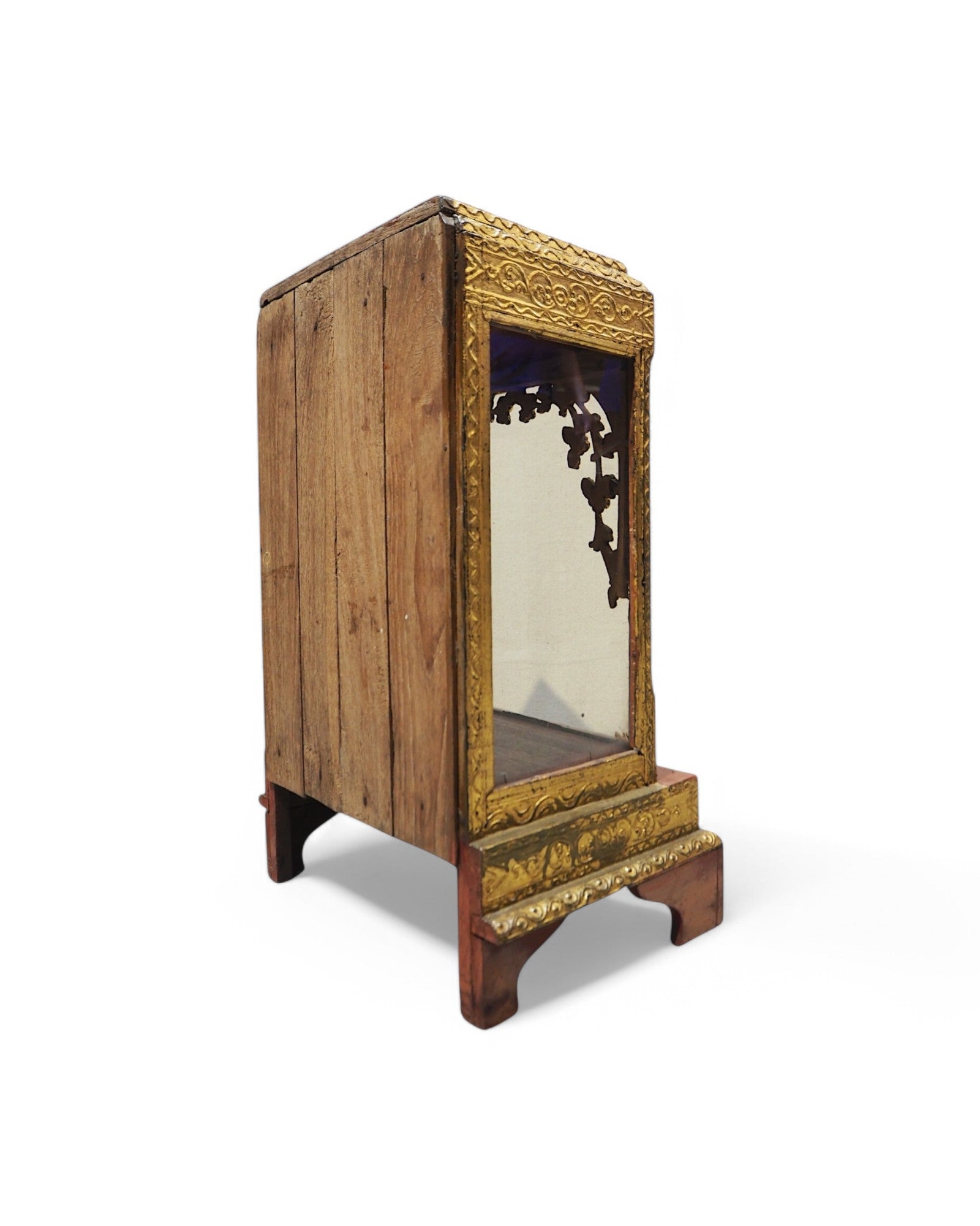 Antique Burmese Wooden Buddha Shrine with Silver Backdrop