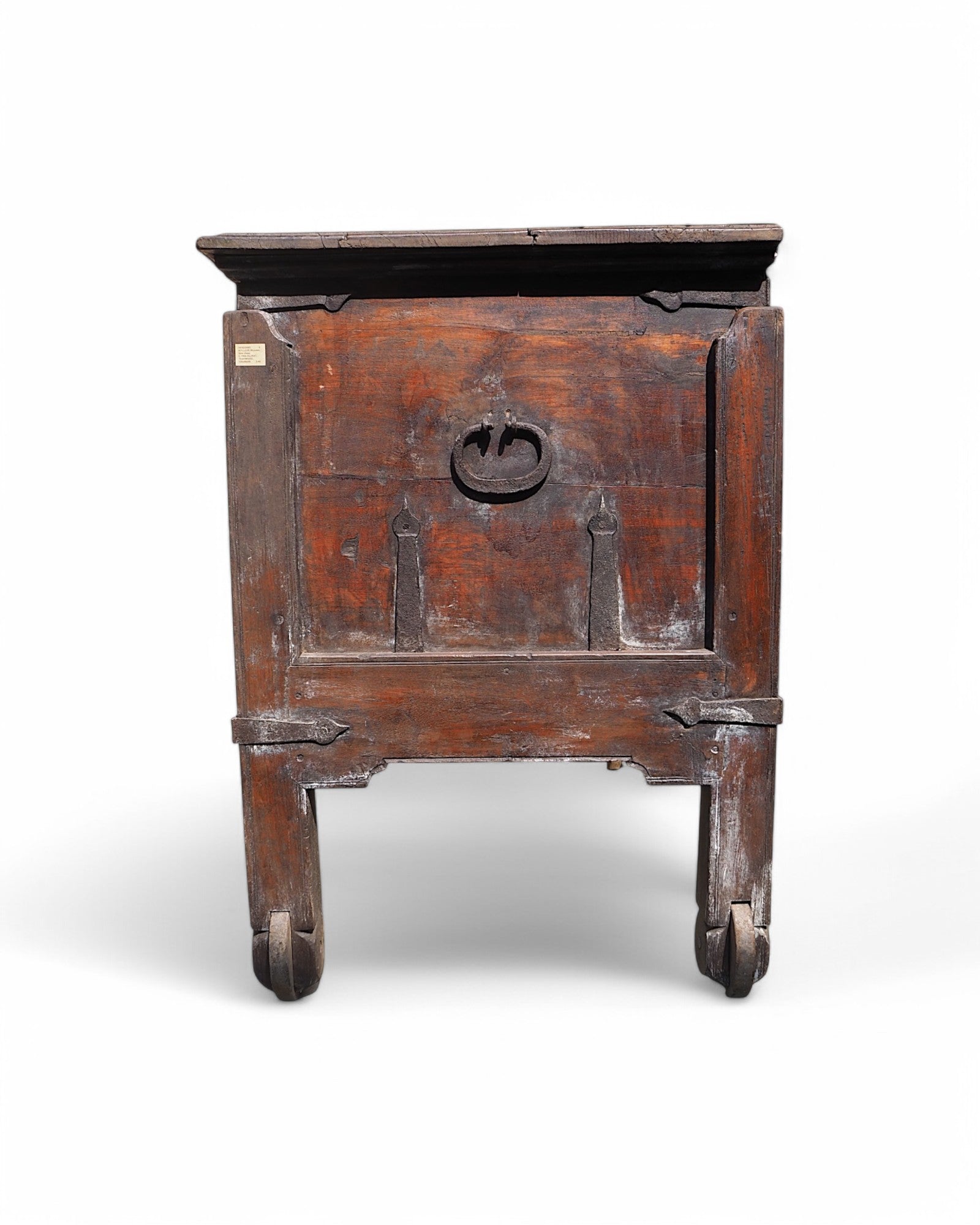 Antique Teak Goa Wheeled Storage Chest 1900s