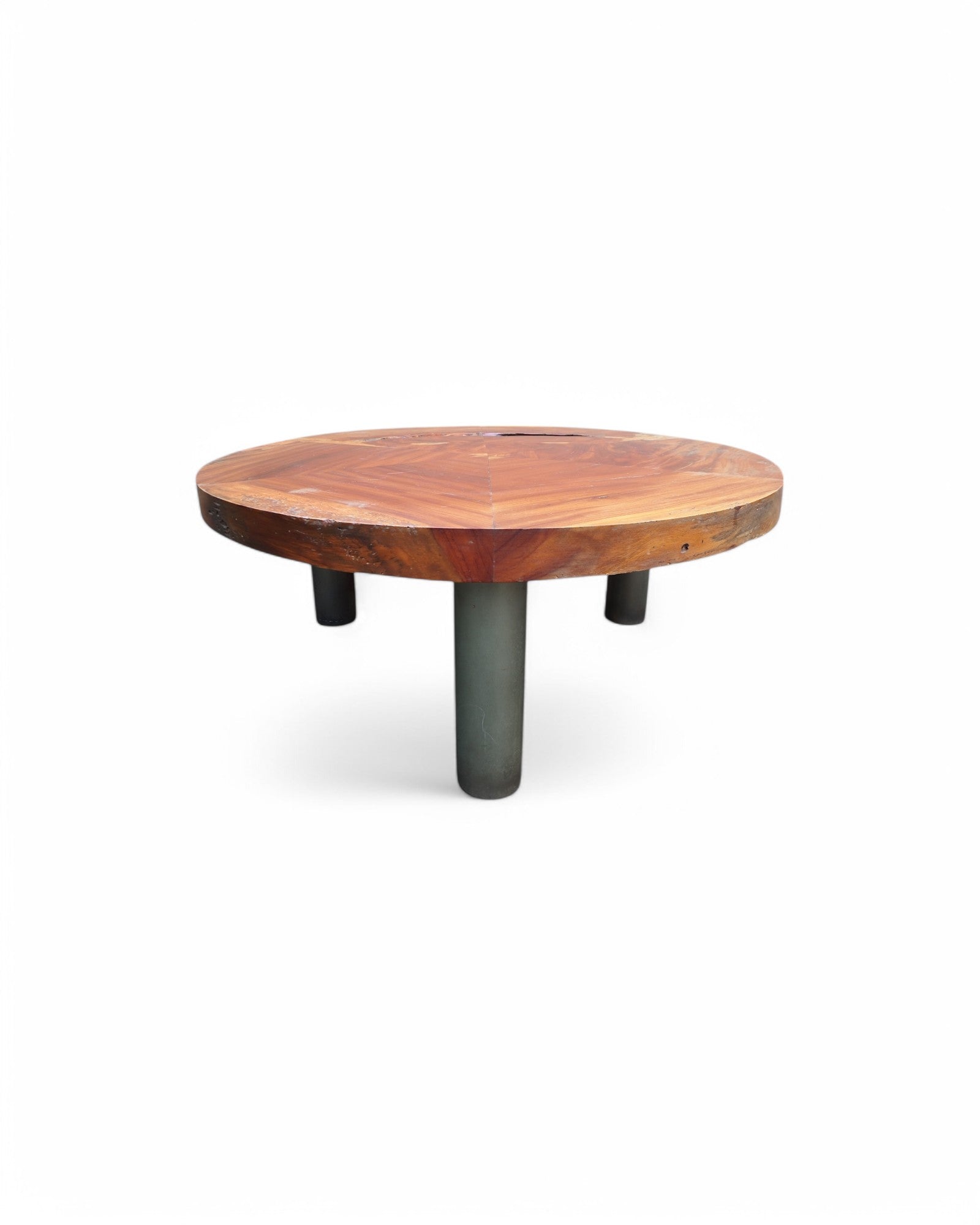 Round Sliced Teak & Steel Low Coffee Table