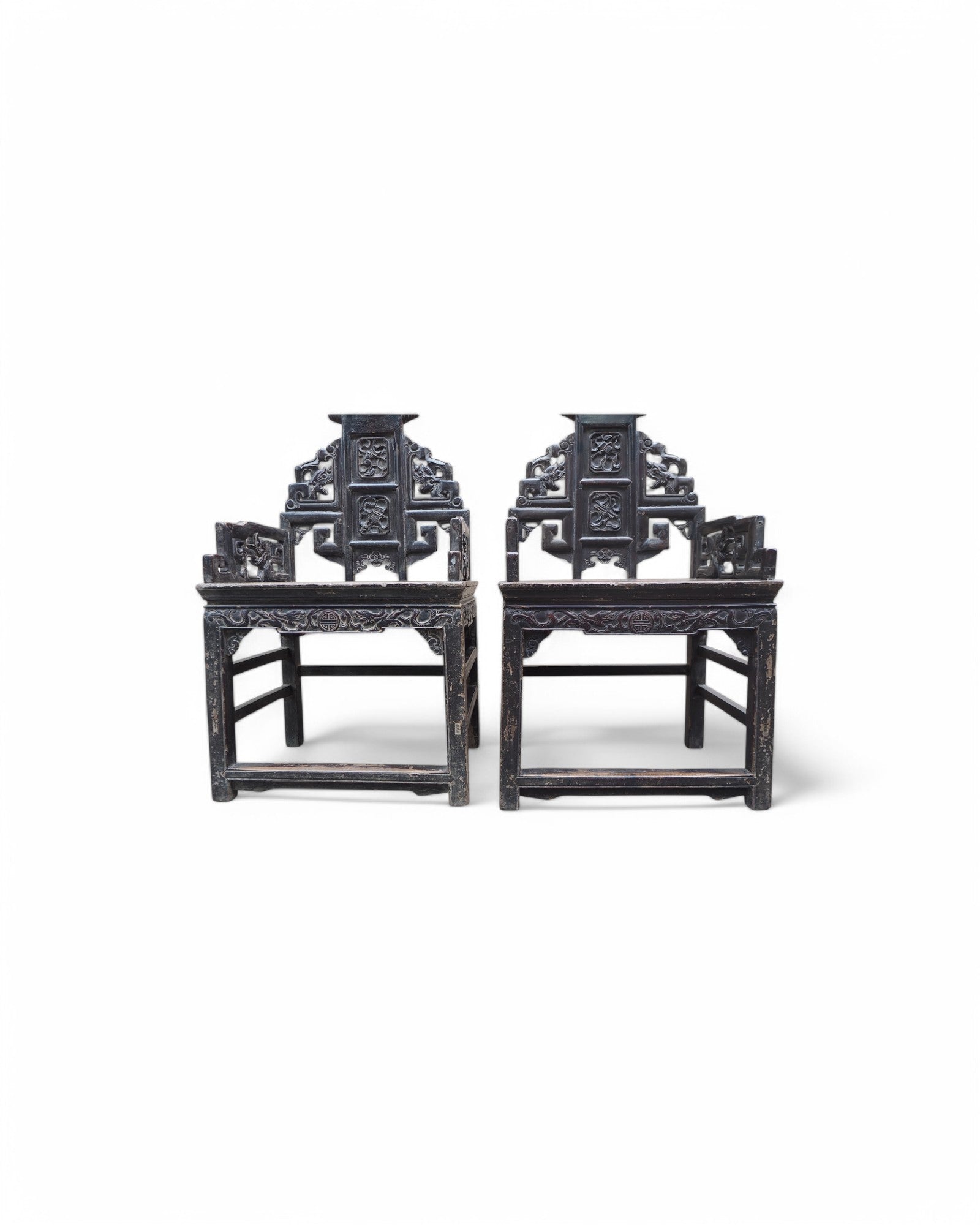Mid Qing Dynasty Chang Mu Scroll Back Dragon Armchairs - Set of 2