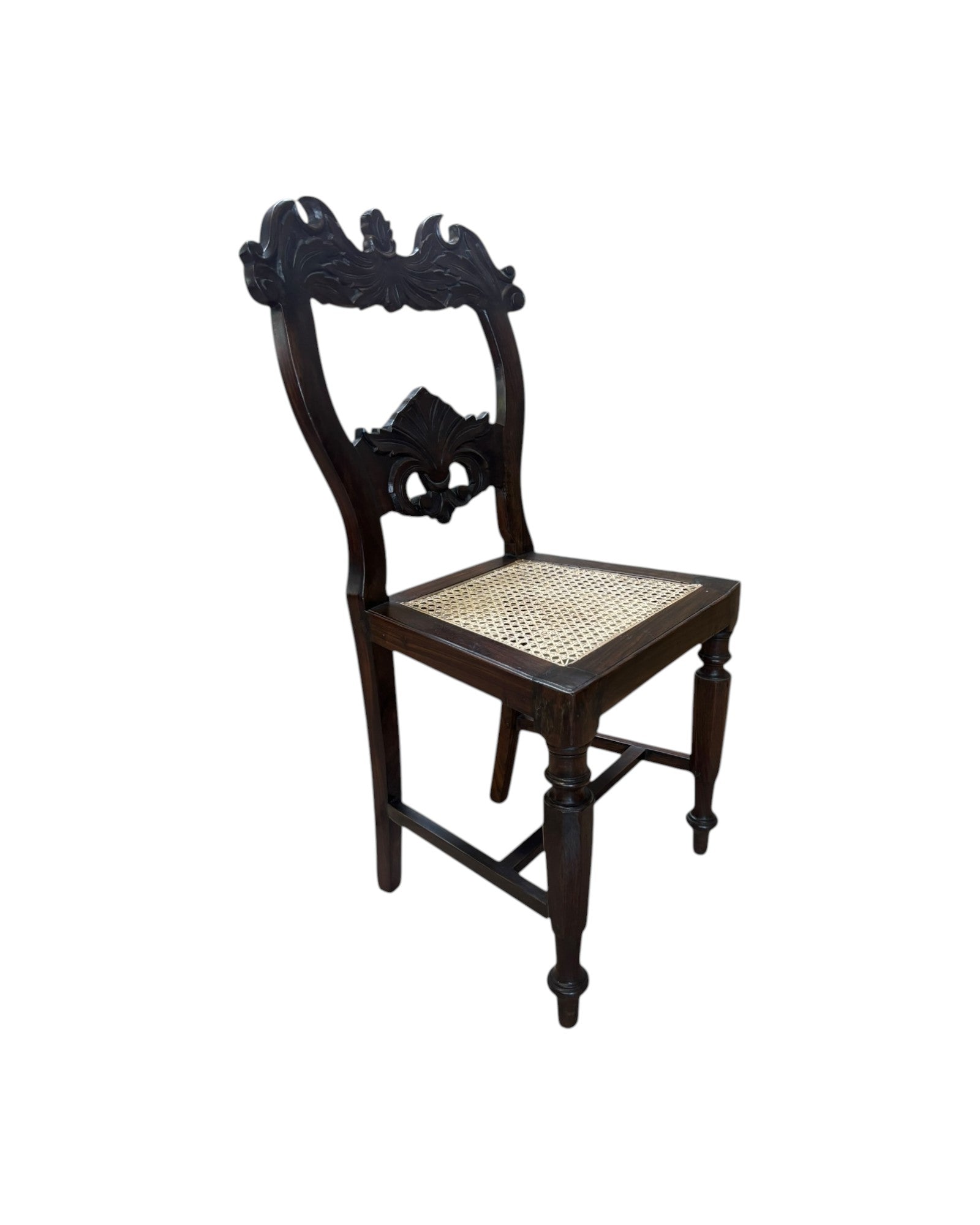 Anglo-Indian Rosewood Carved Settee chair with Rattan Seating