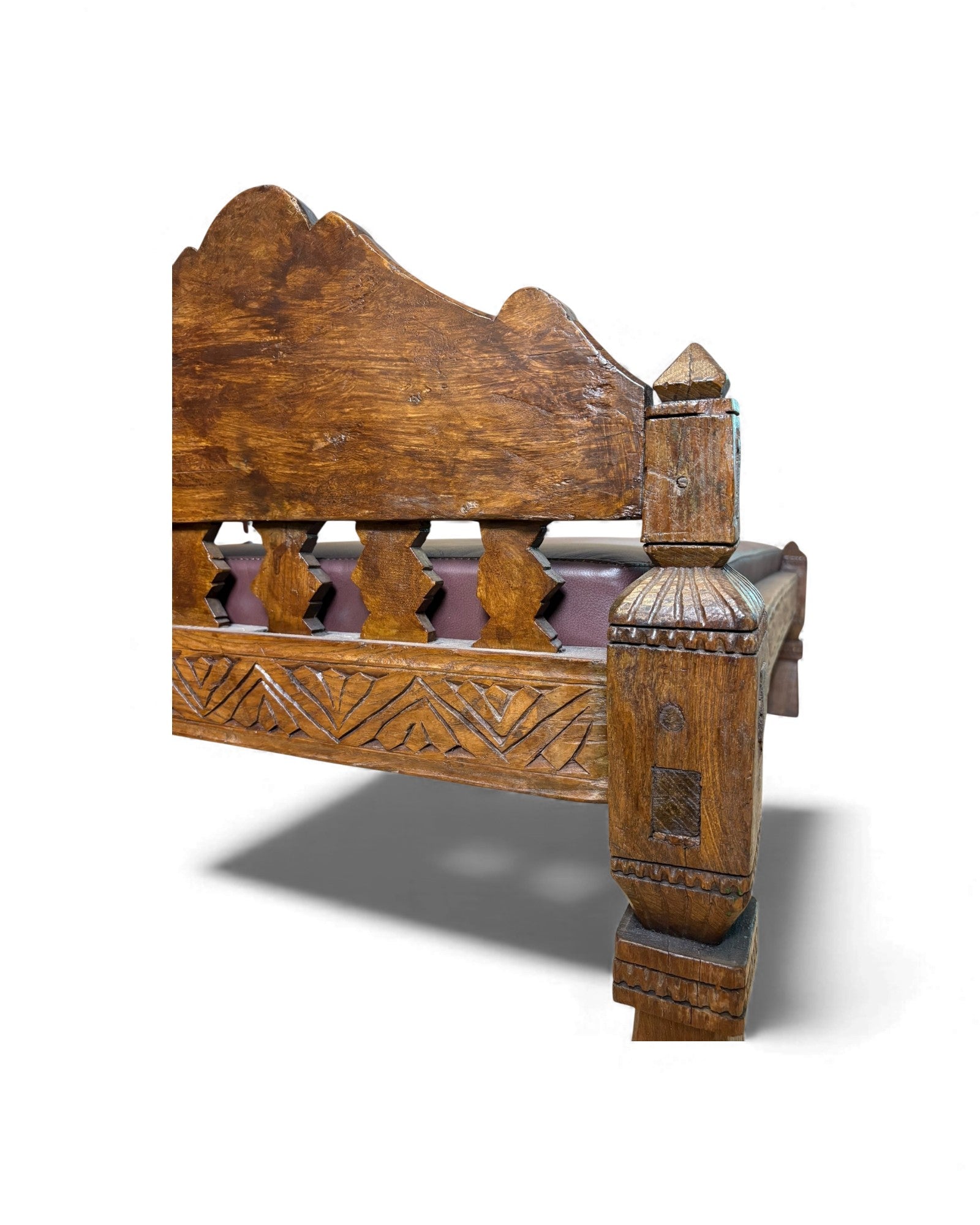 Antique Hand-Carved Daybed with Raised Backrest Surround Living - 18