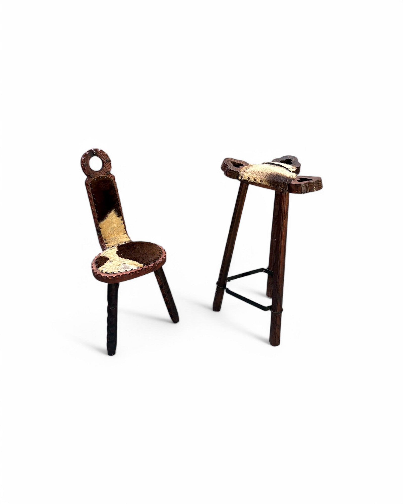 Spanish Wooden Carved Cow Hyde Birthing Chair