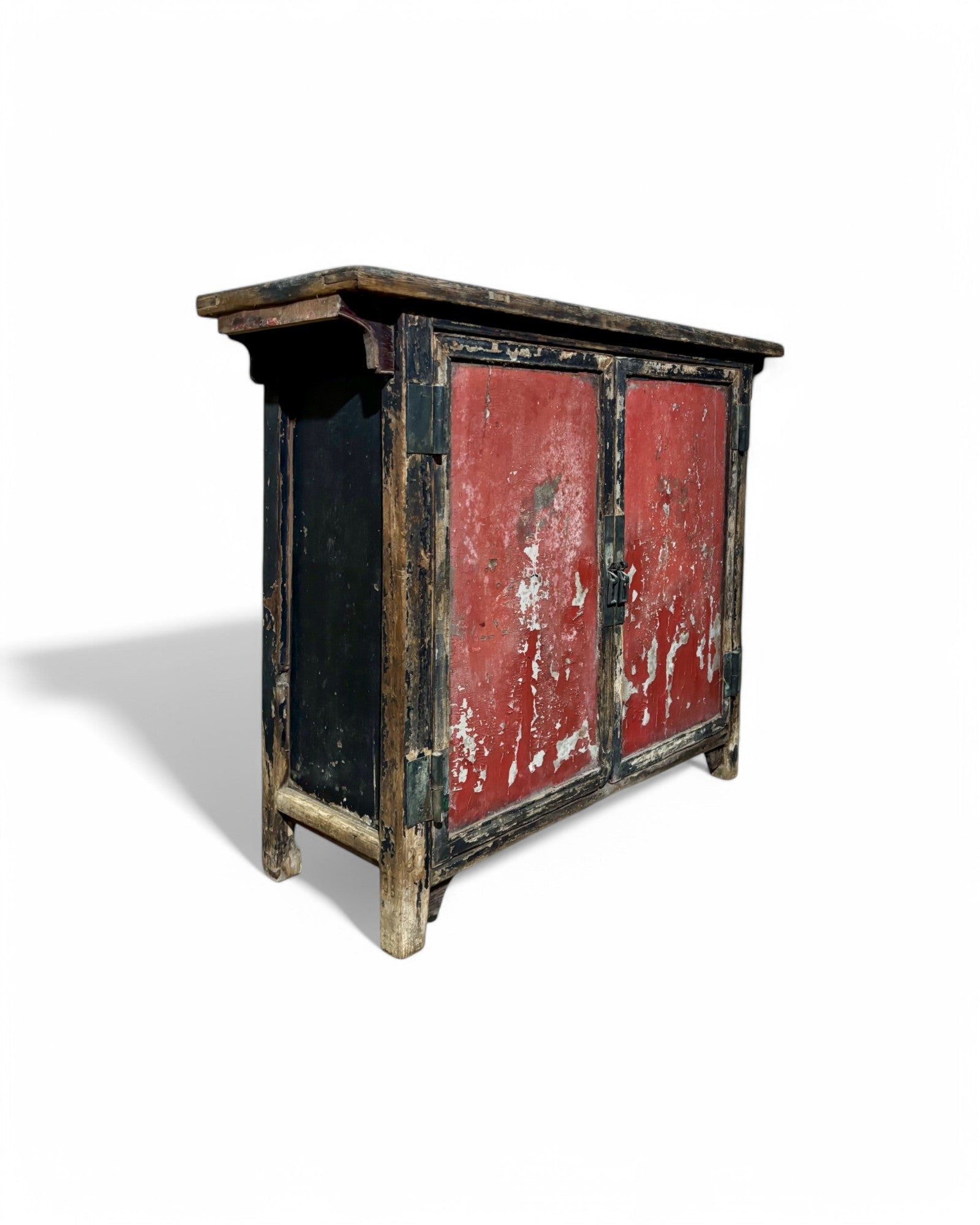 Antique Distressed Tibetan Black & Red Sideboard