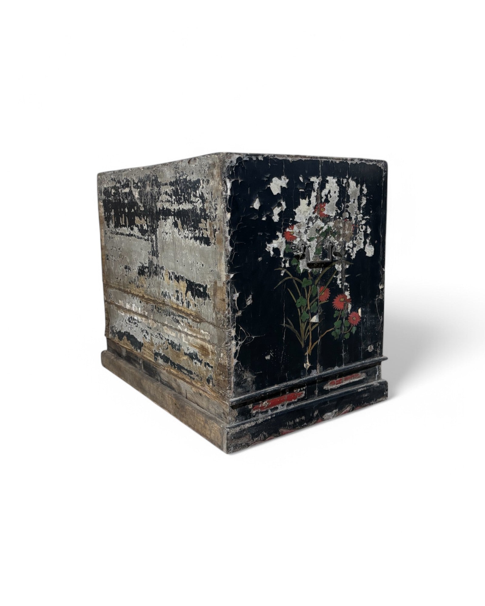 Antique Distressed Black & Red Indo-Chinese Chest/Commode
