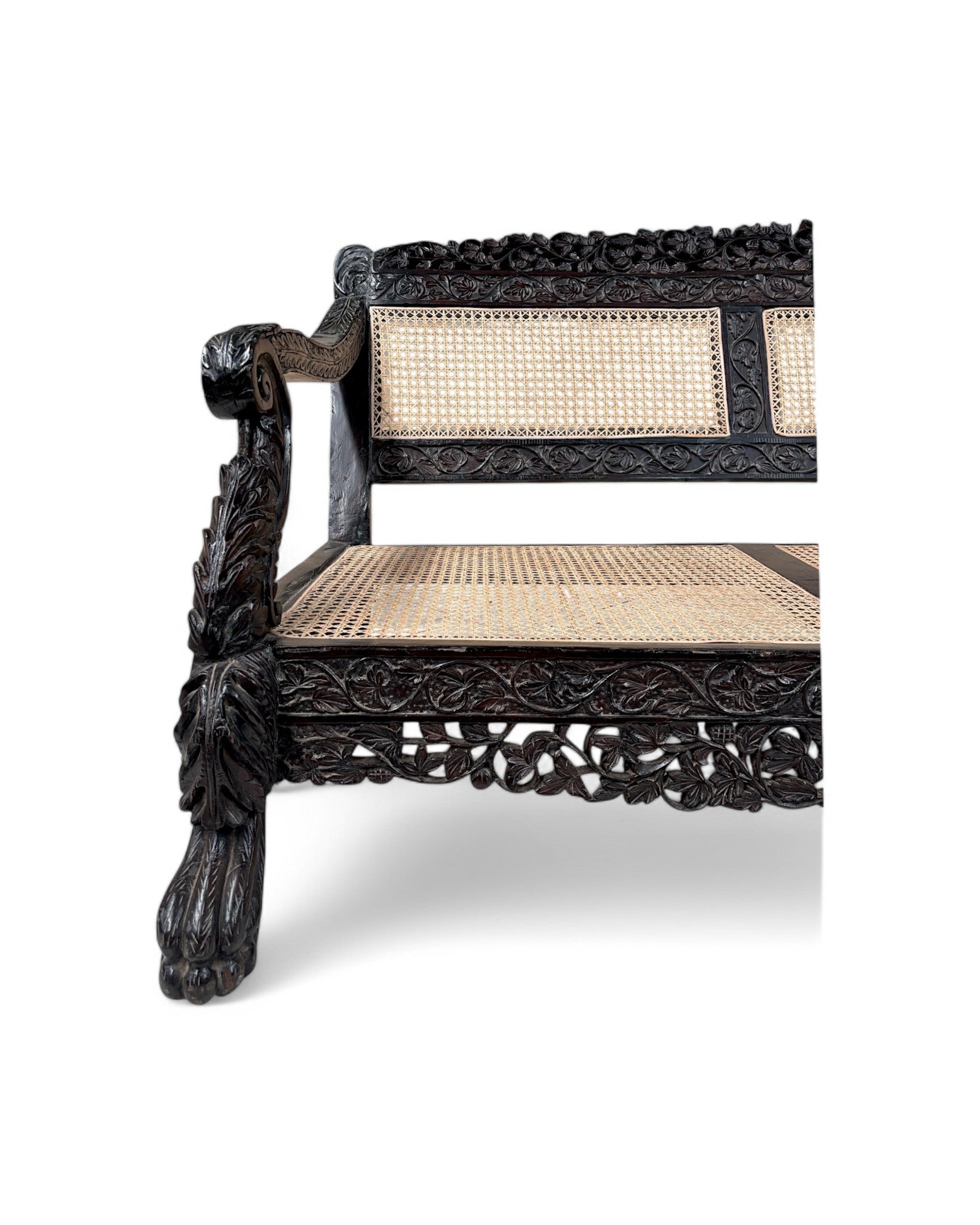 Anglo-Indian Colonial Style Rosewood & Cane Long Bench