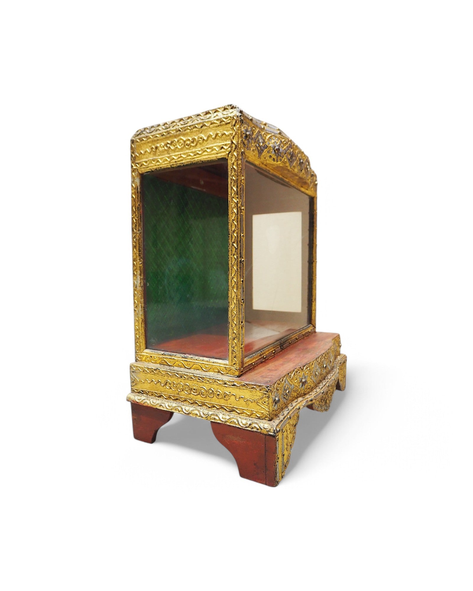 Antique Burmese Wooden Buddha Shrine with Emerald Backdrop