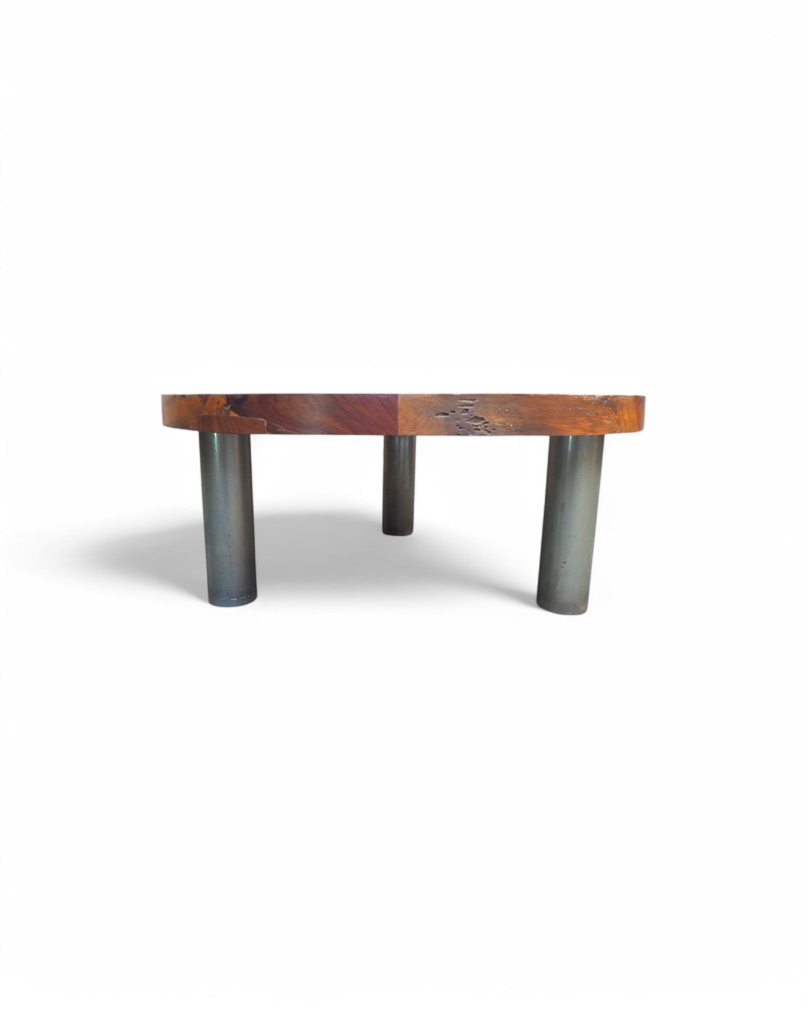Round Sliced Teak & Steel Low Coffee Table