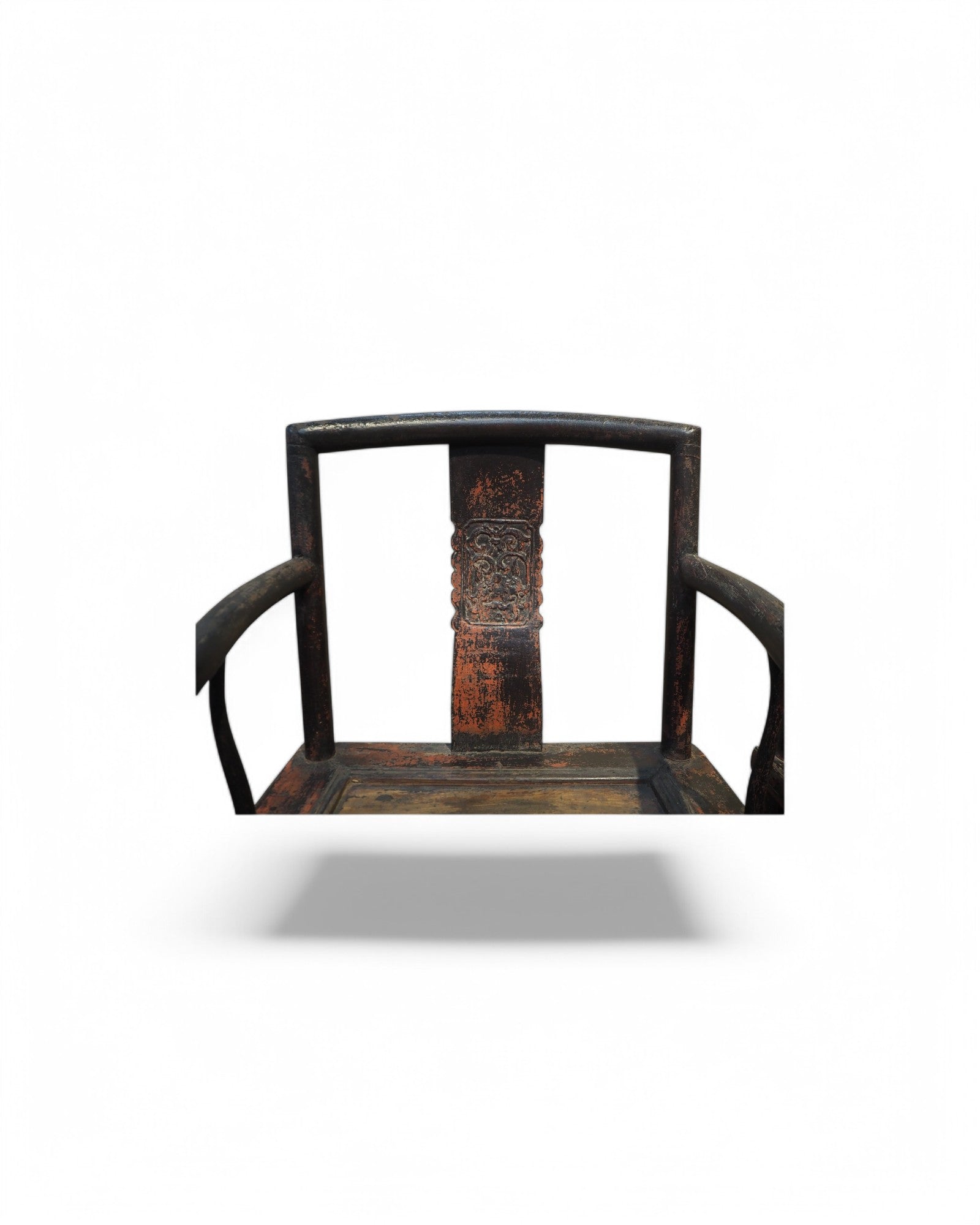 Red Mid Qing Burned Elm Carved Middle Qing Armchairs - Set of 2