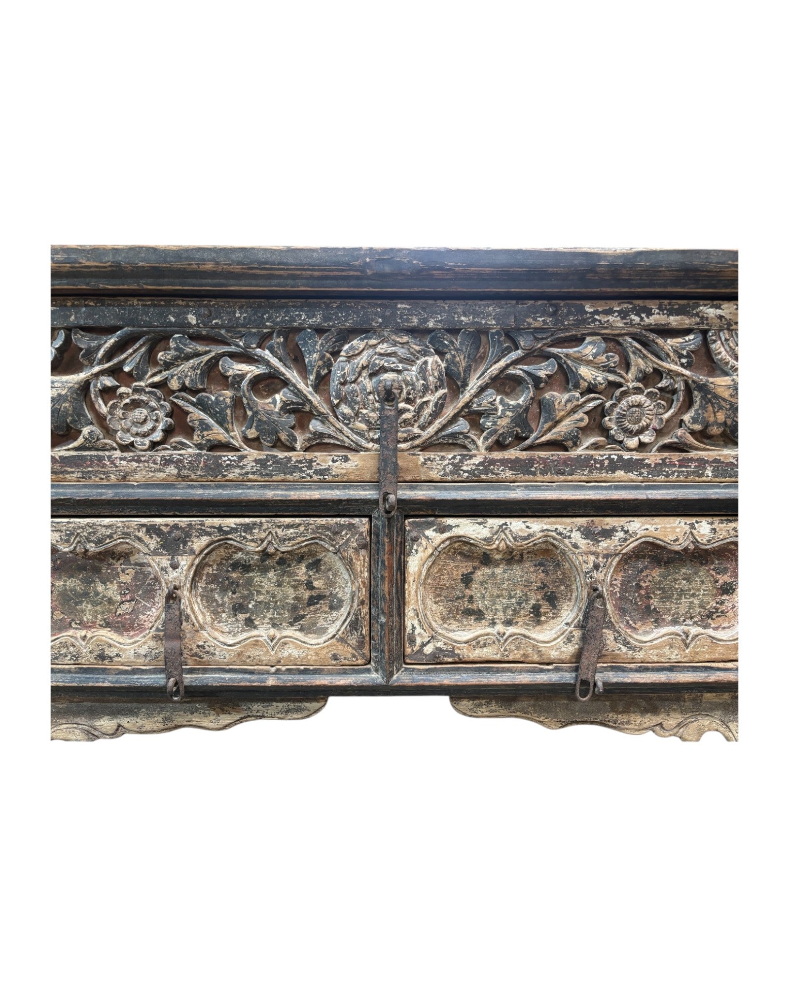 Anglo-Indian Antique Floral Carved Rosewood Buffet