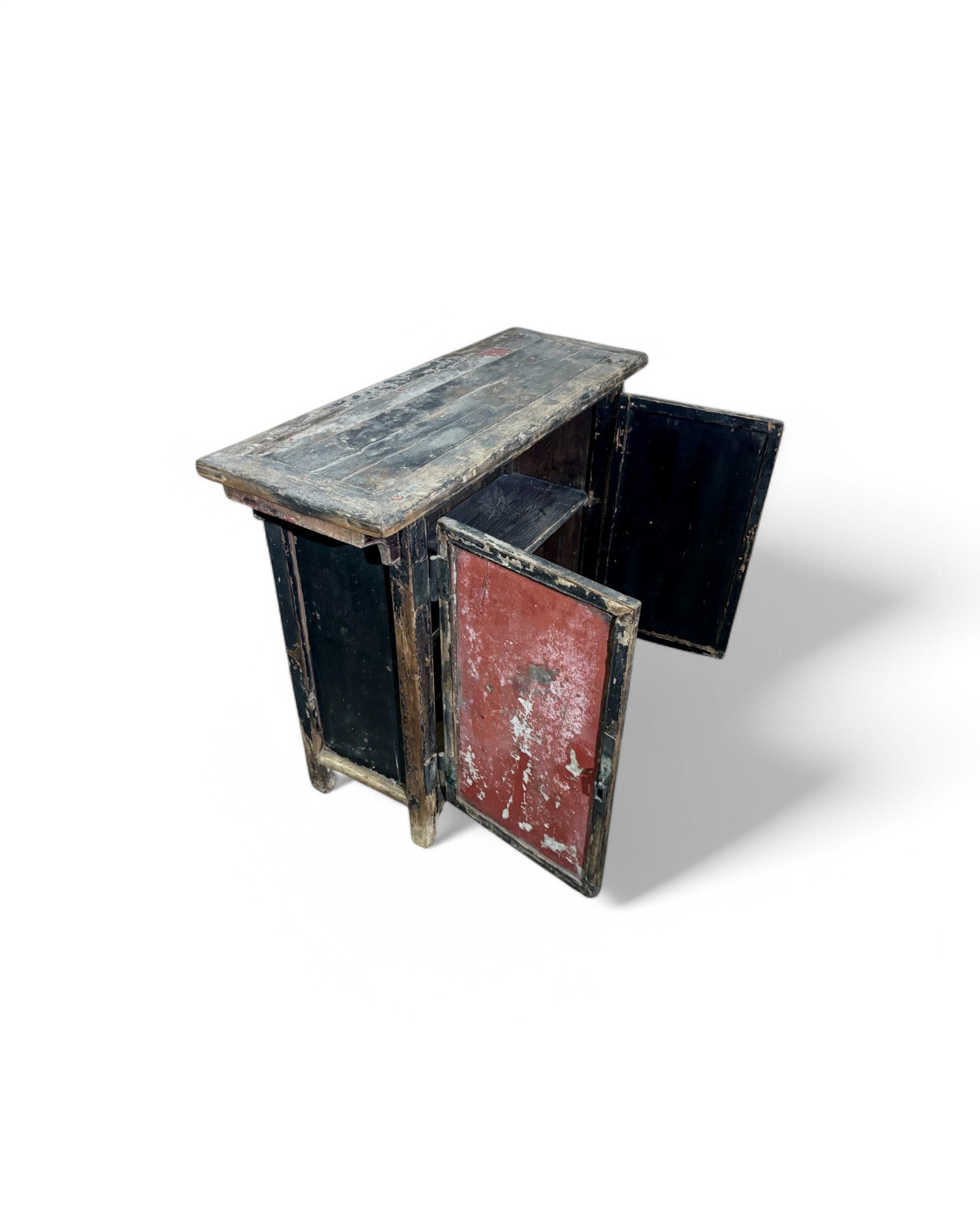 Antique Distressed Tibetan Black & Red Sideboard