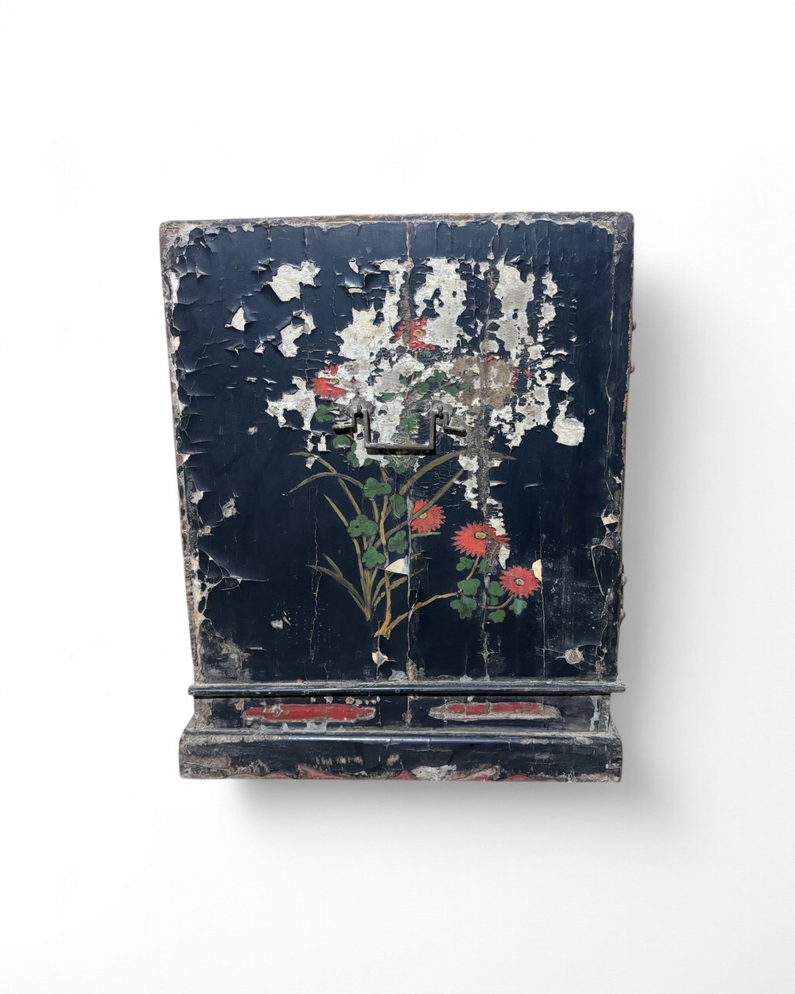 Antique Distressed Black & Red Indo-Chinese Chest/Commode