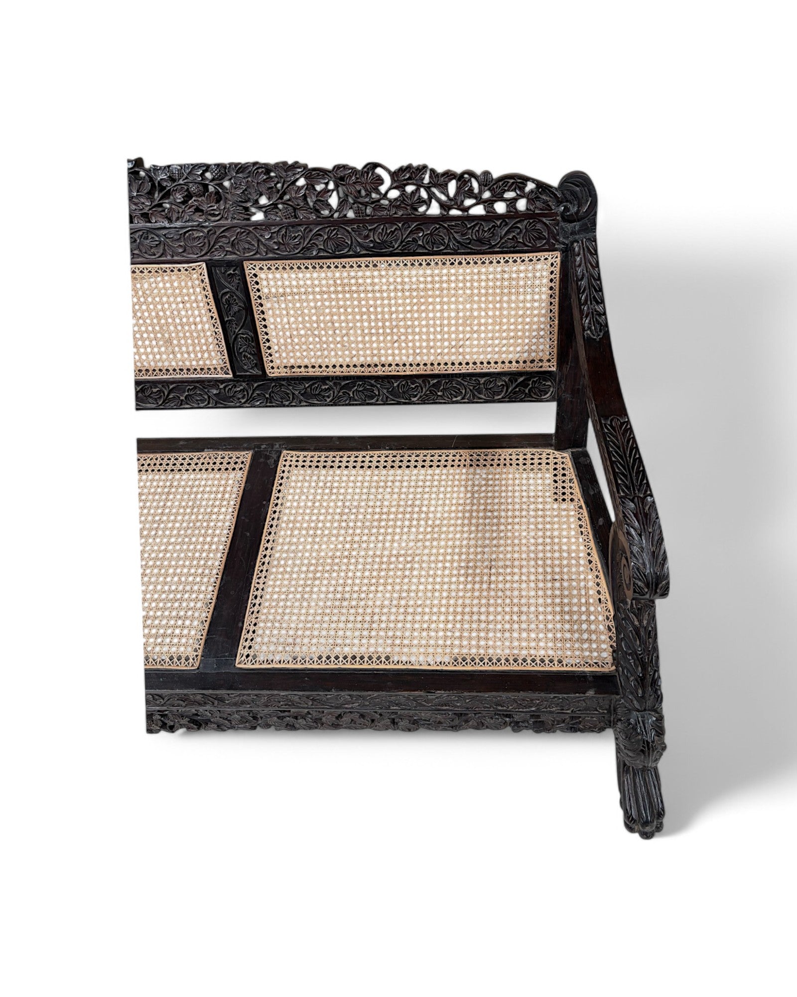 Anglo-Indian Colonial Style Rosewood & Cane Long Bench