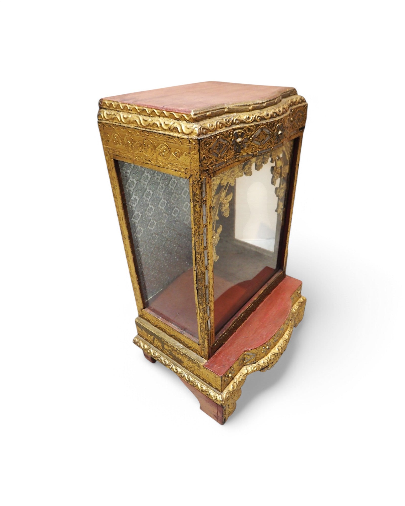 Antique Burmese Wooden Buddha Shrine with Silver Backdrop