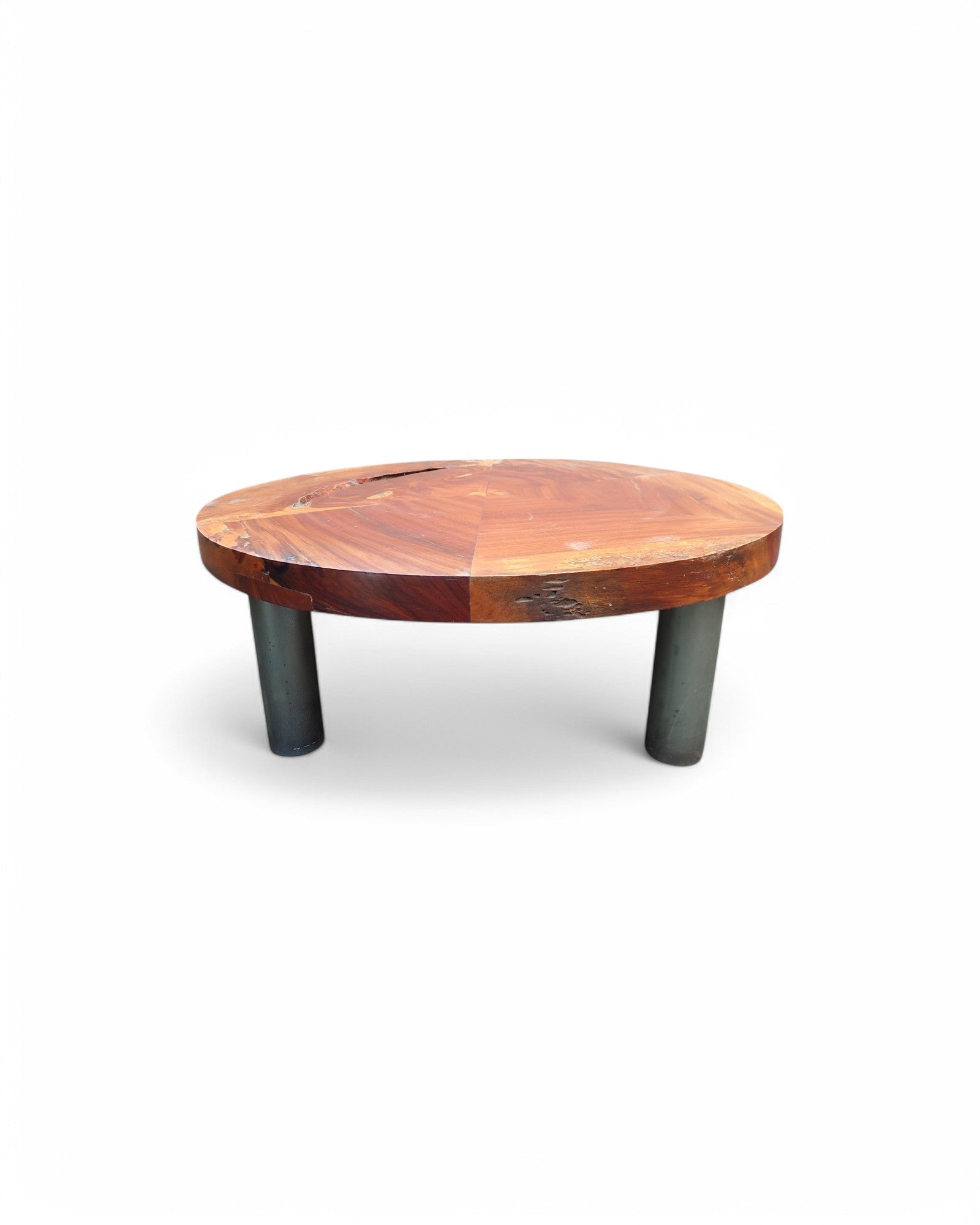 Round Sliced Teak & Steel Low Coffee Table