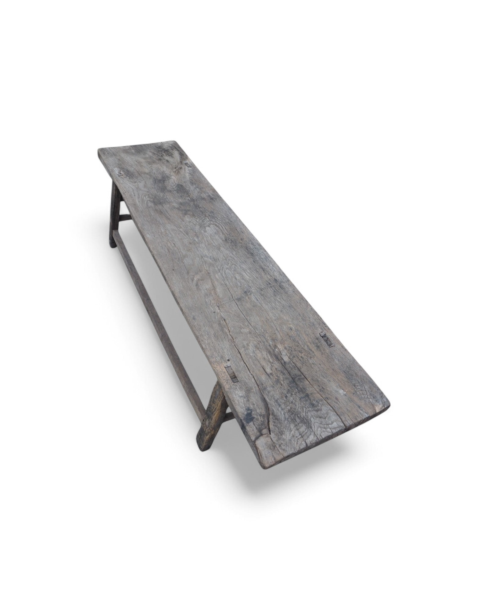 Distressed Long Wooden Plank Bench 1920s
